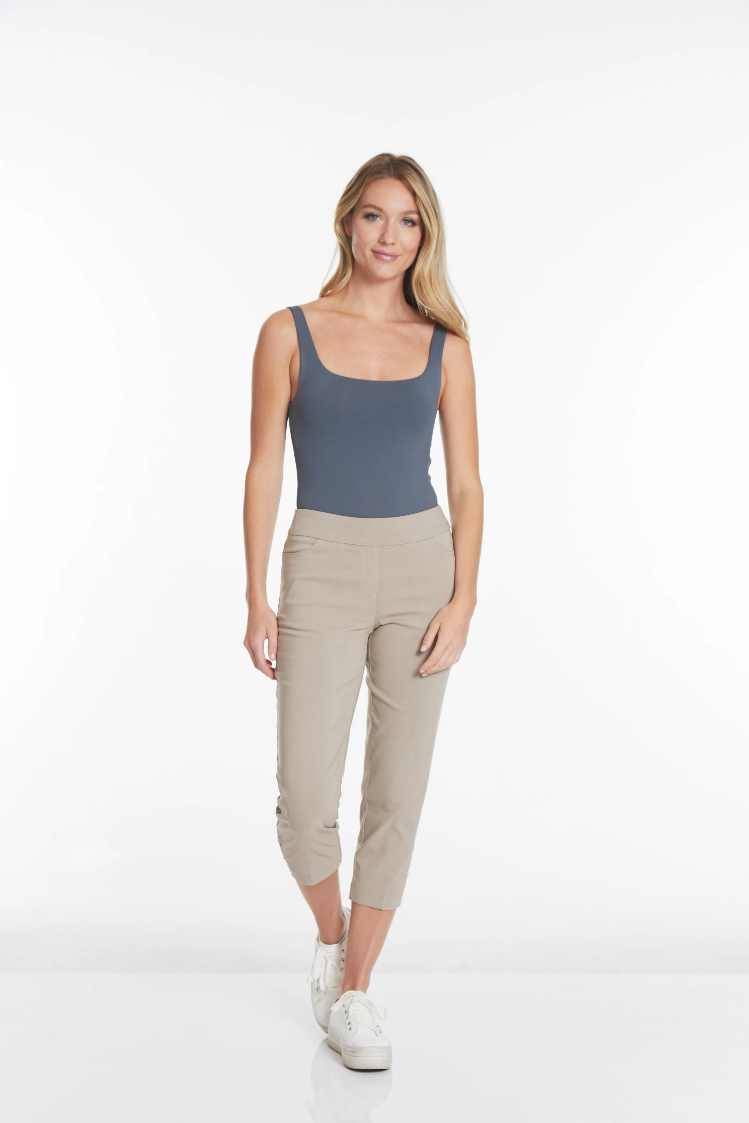 Petite Crop Pant With Real Pockets & Strap Hem Vents - Stone sold by SlimSation product image thumbnail 4