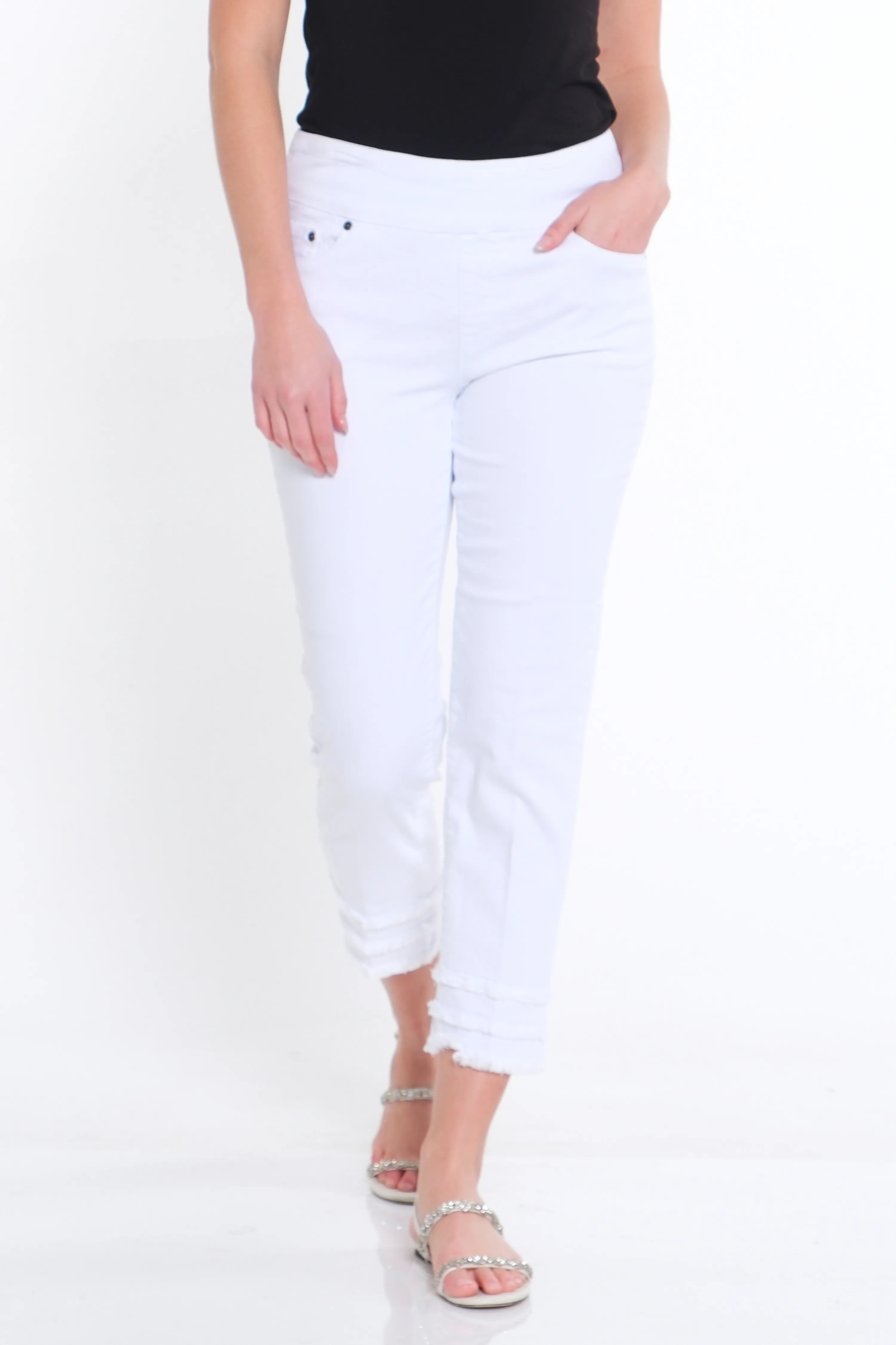 Triple Fringe Hem Jean Ankle Pant - White sold by SlimSation