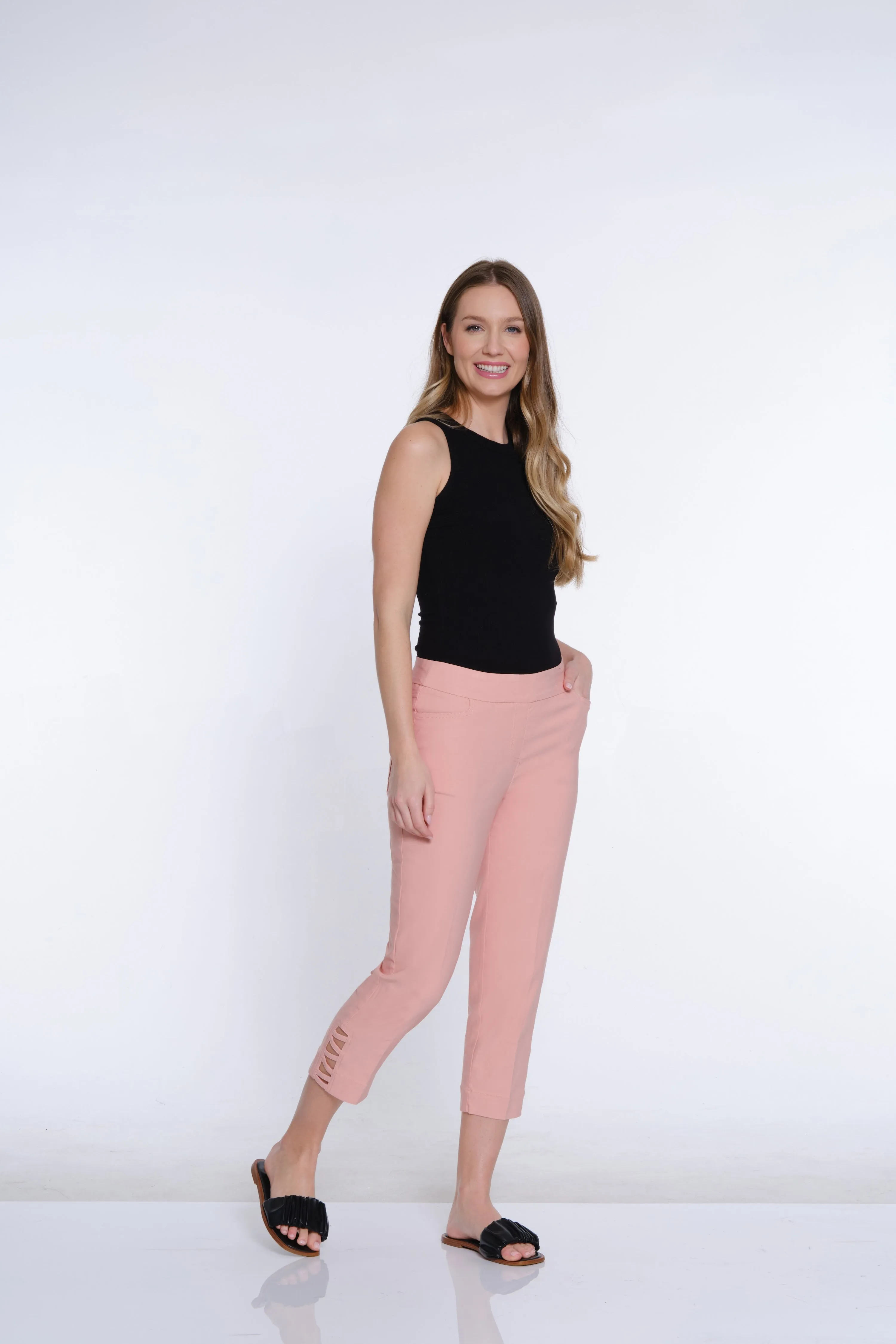 Twill Crop Pant with Zig-Zag Strap Hem - Blush sold by SlimSation product image thumbnail 4