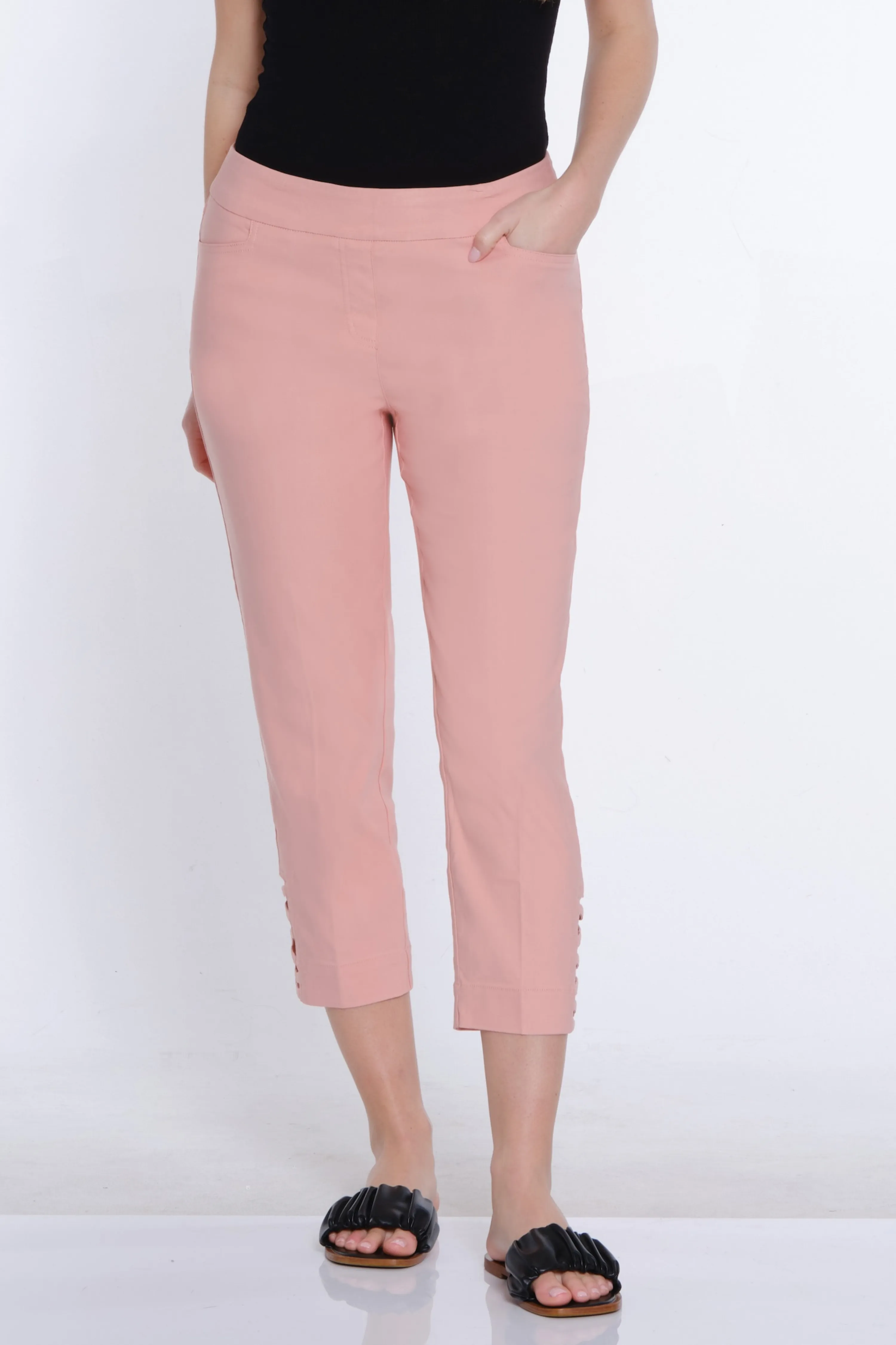 Twill Crop Pant with Zig-Zag Strap Hem - Blush sold by SlimSation