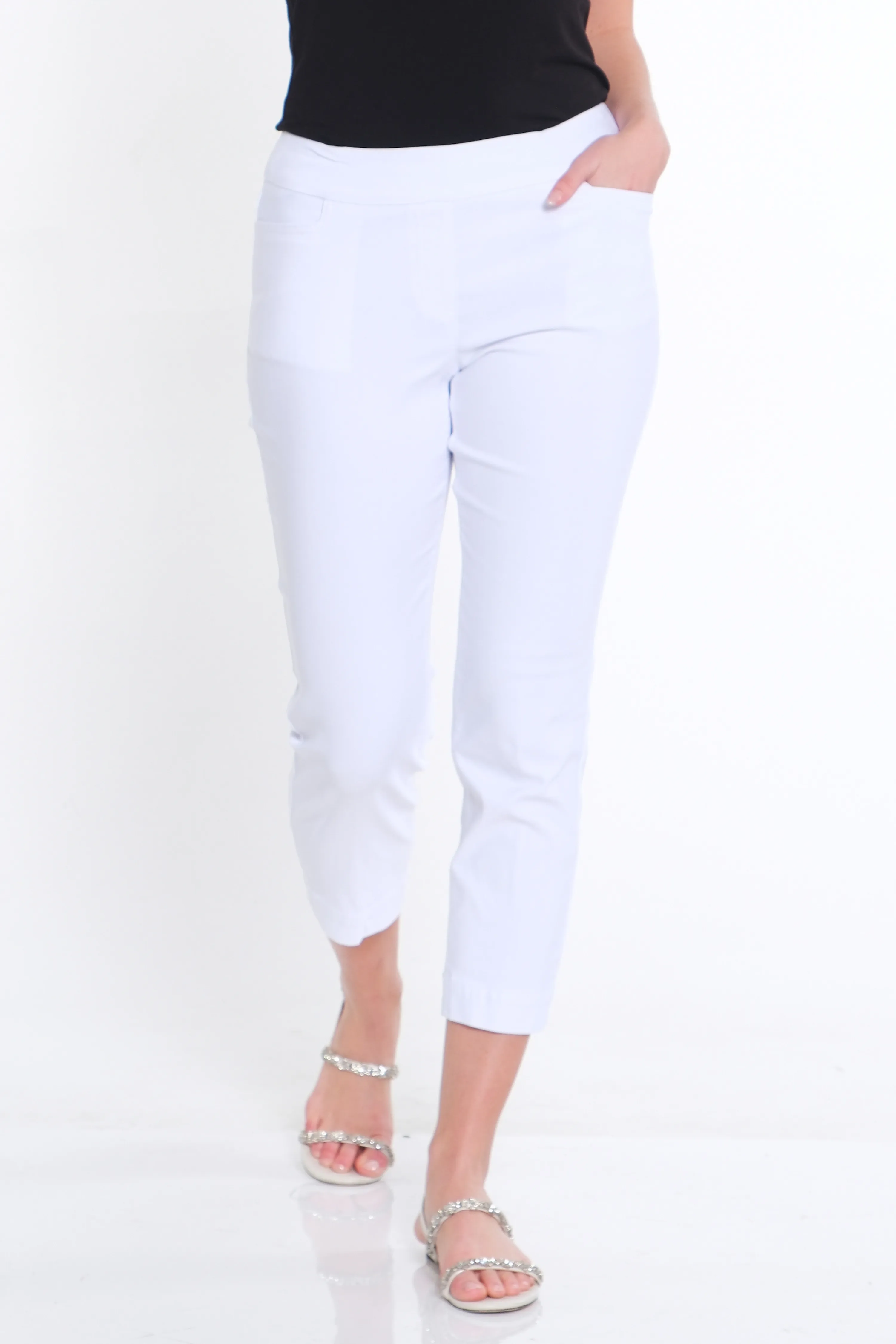 Pull-On Crop Pant With Real Front & Back Pockets - White sold by SlimSation