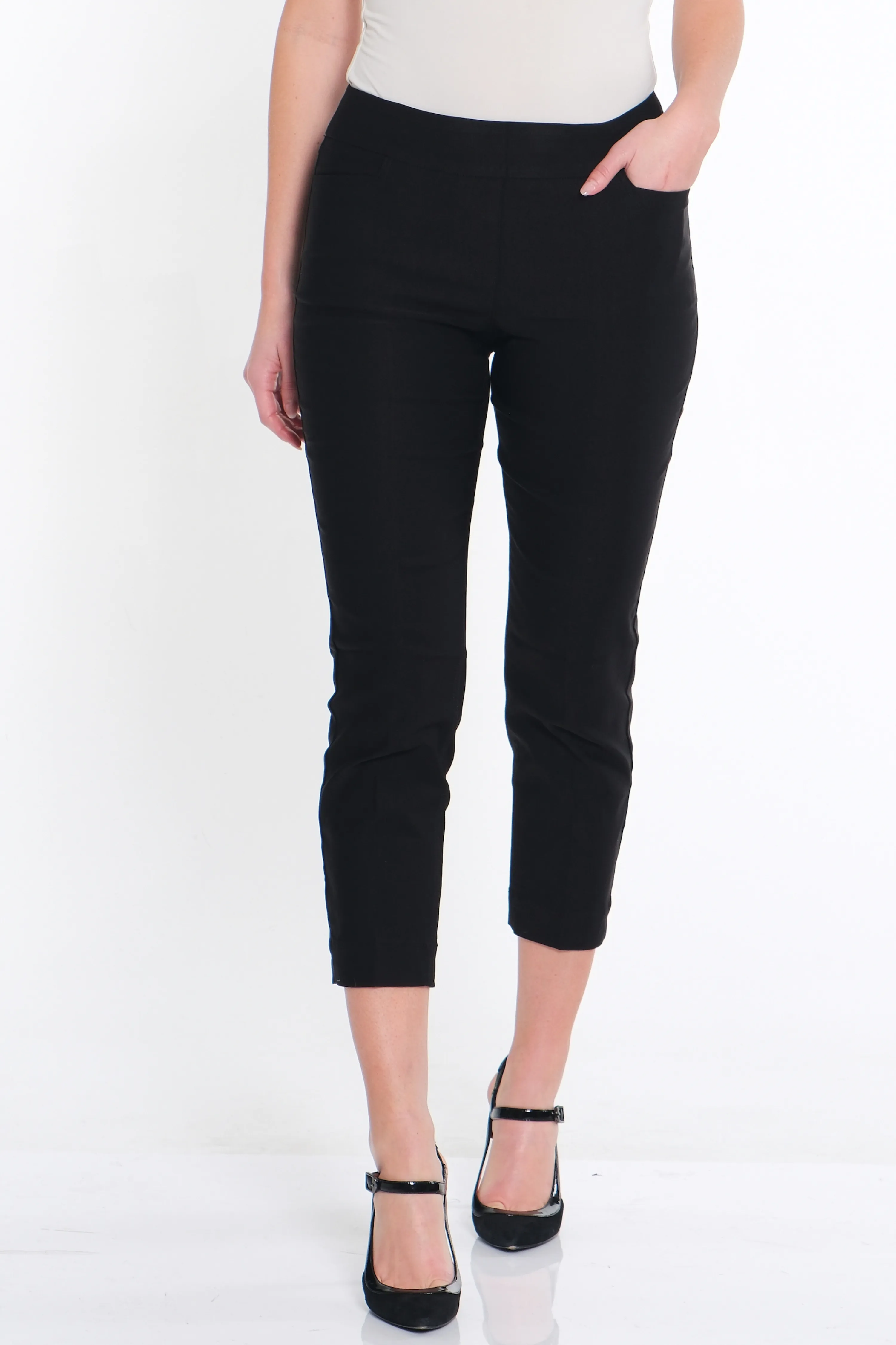 Pull-On Crop Pant With Real Front & Back Pockets - Black sold by SlimSation