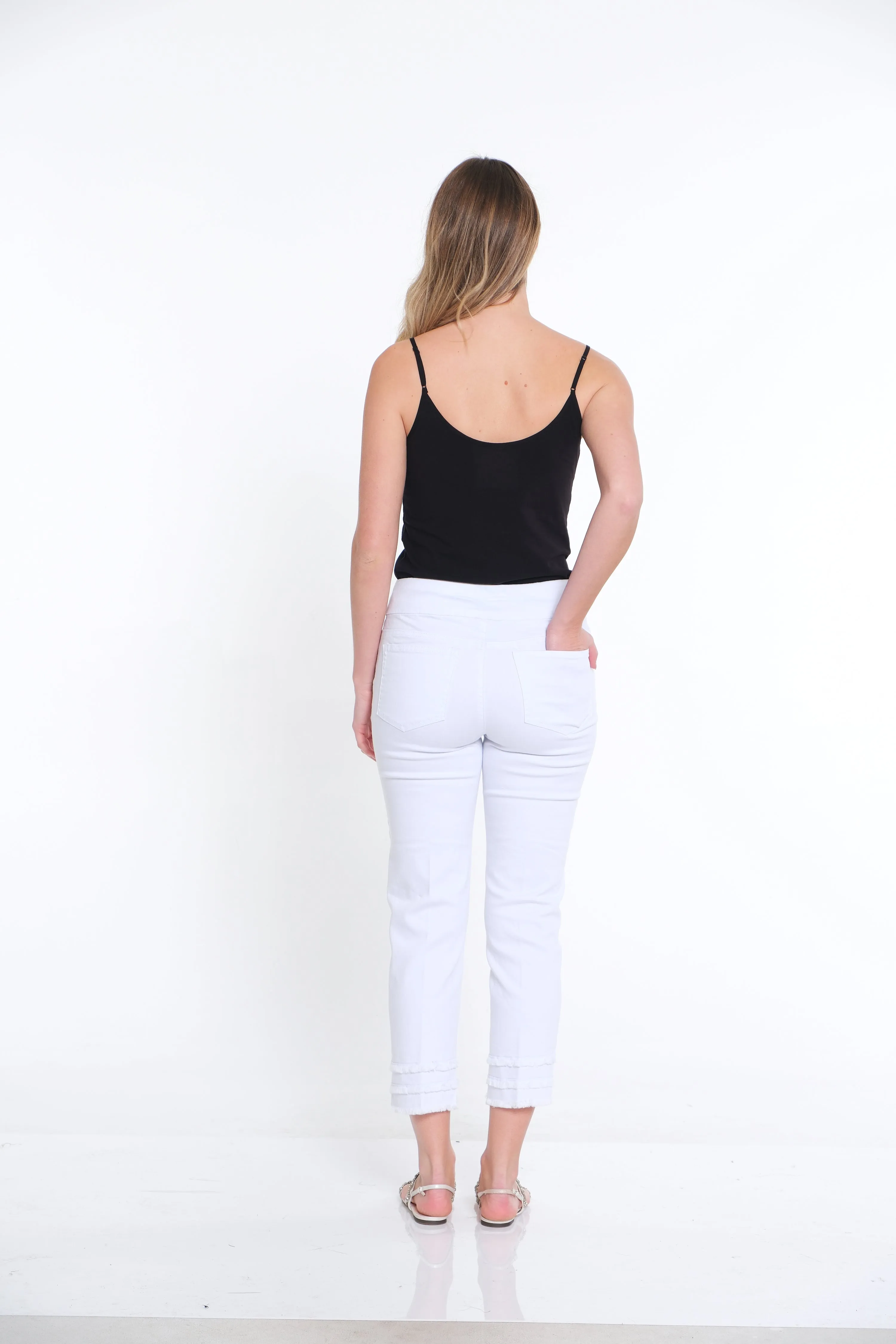 Plus Pull-On Wide Band Triple Fringe Hem Jean Ankle Pant - White sold by SlimSation product image thumbnail 3