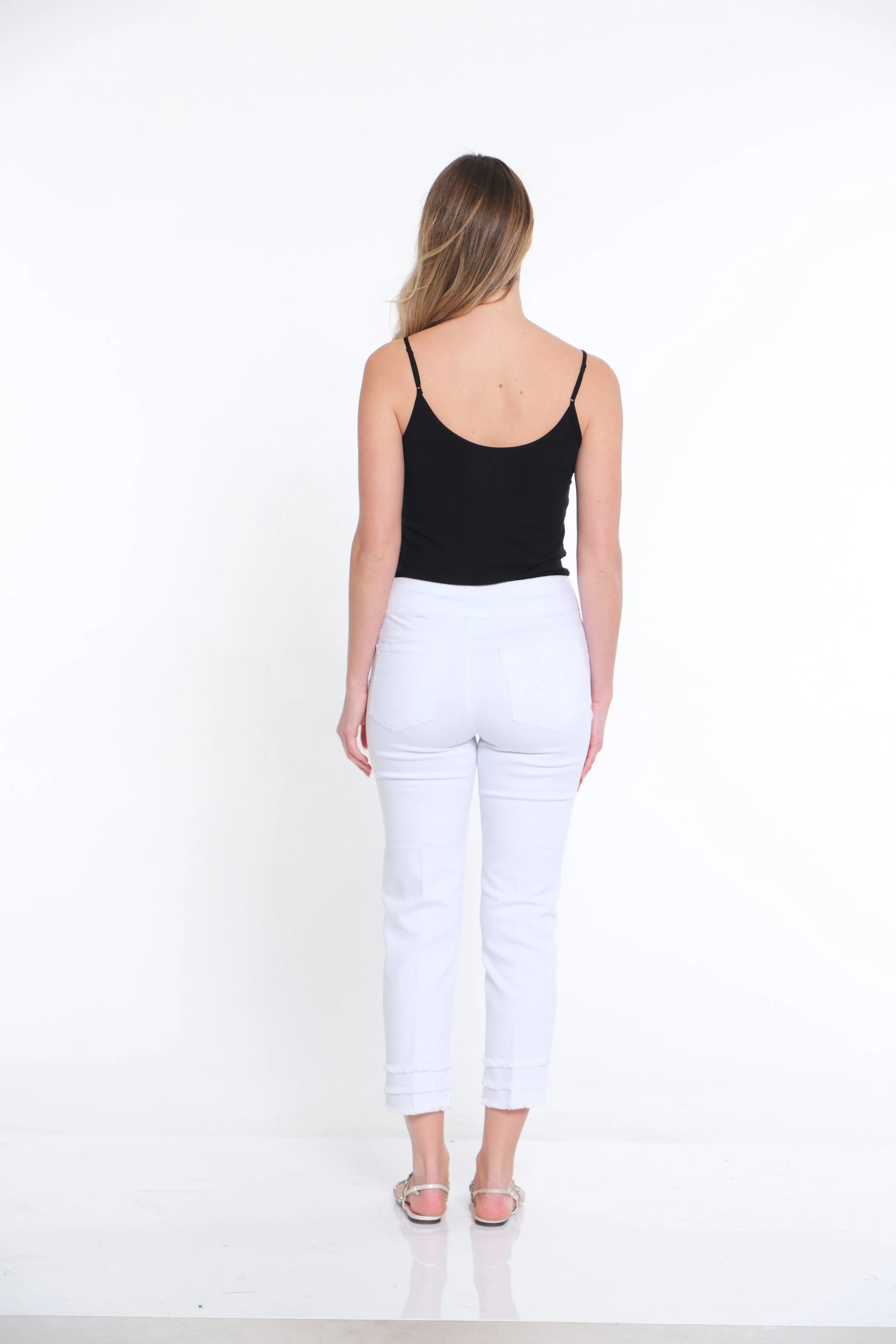 Pull-On Wide Band Triple Fringe Hem Jean Ankle Pant - Petite - White sold by SlimSation product image thumbnail 2