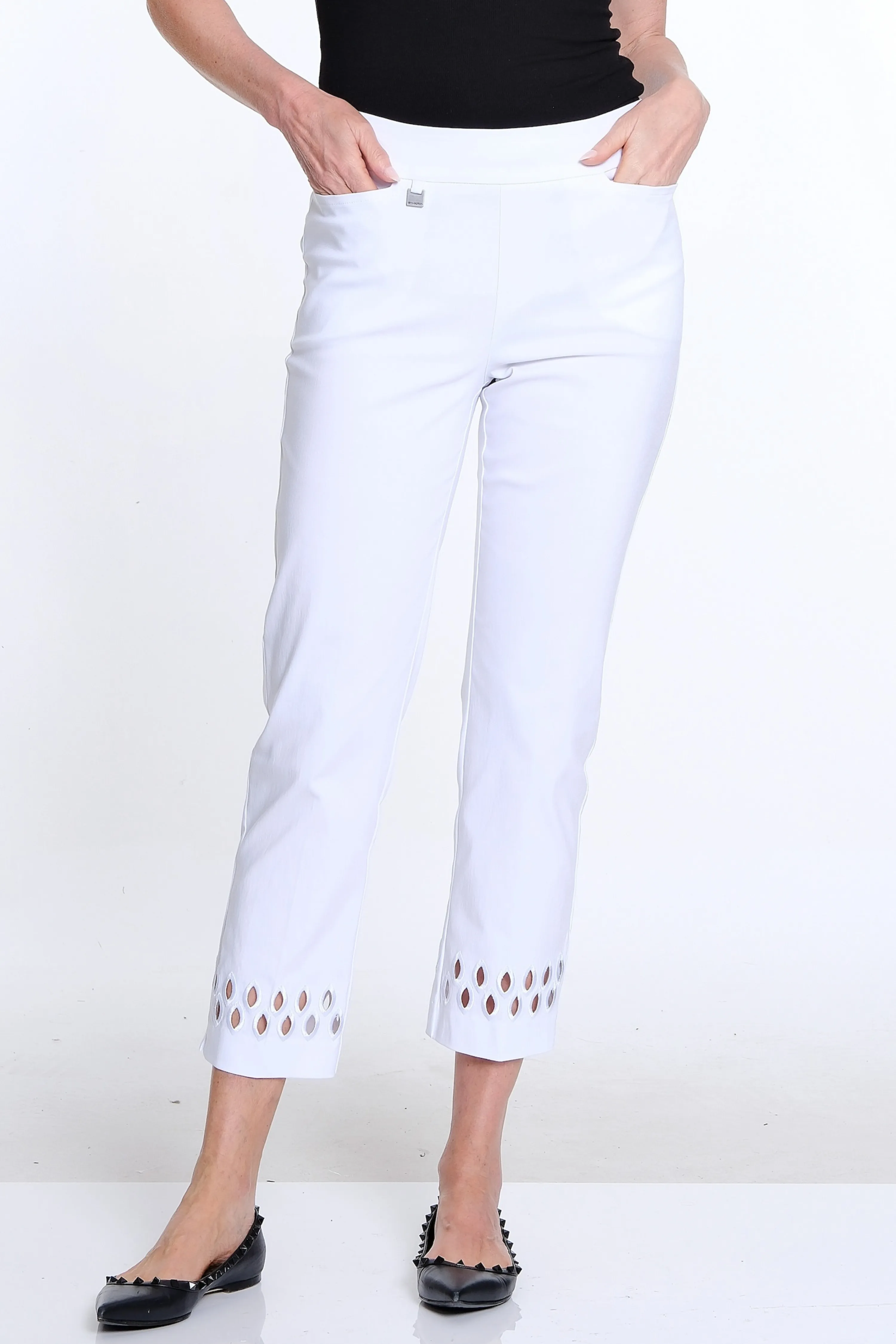 Ankle Pant with Geometric Cutout Hem - Petite - White sold by SlimSation
