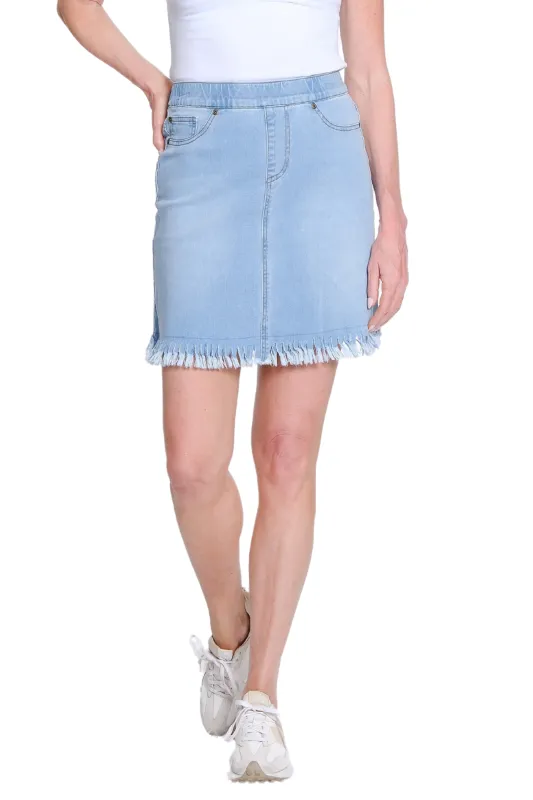 Petite Fringe Hem Denim Skort - Light Denim sold by SlimSation