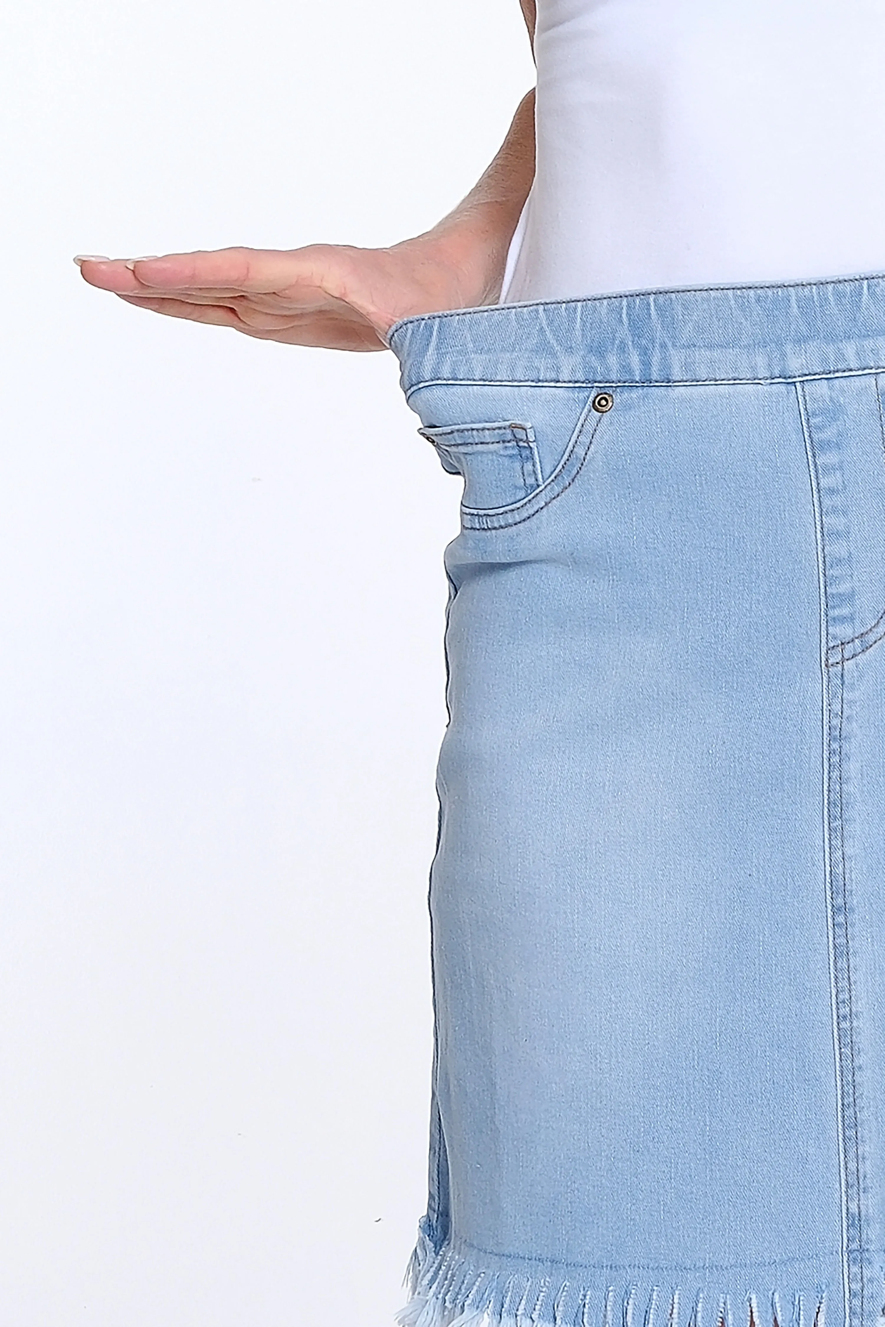 Fringe Hem Denim Skort - Light Denim sold by SlimSation product image thumbnail 5