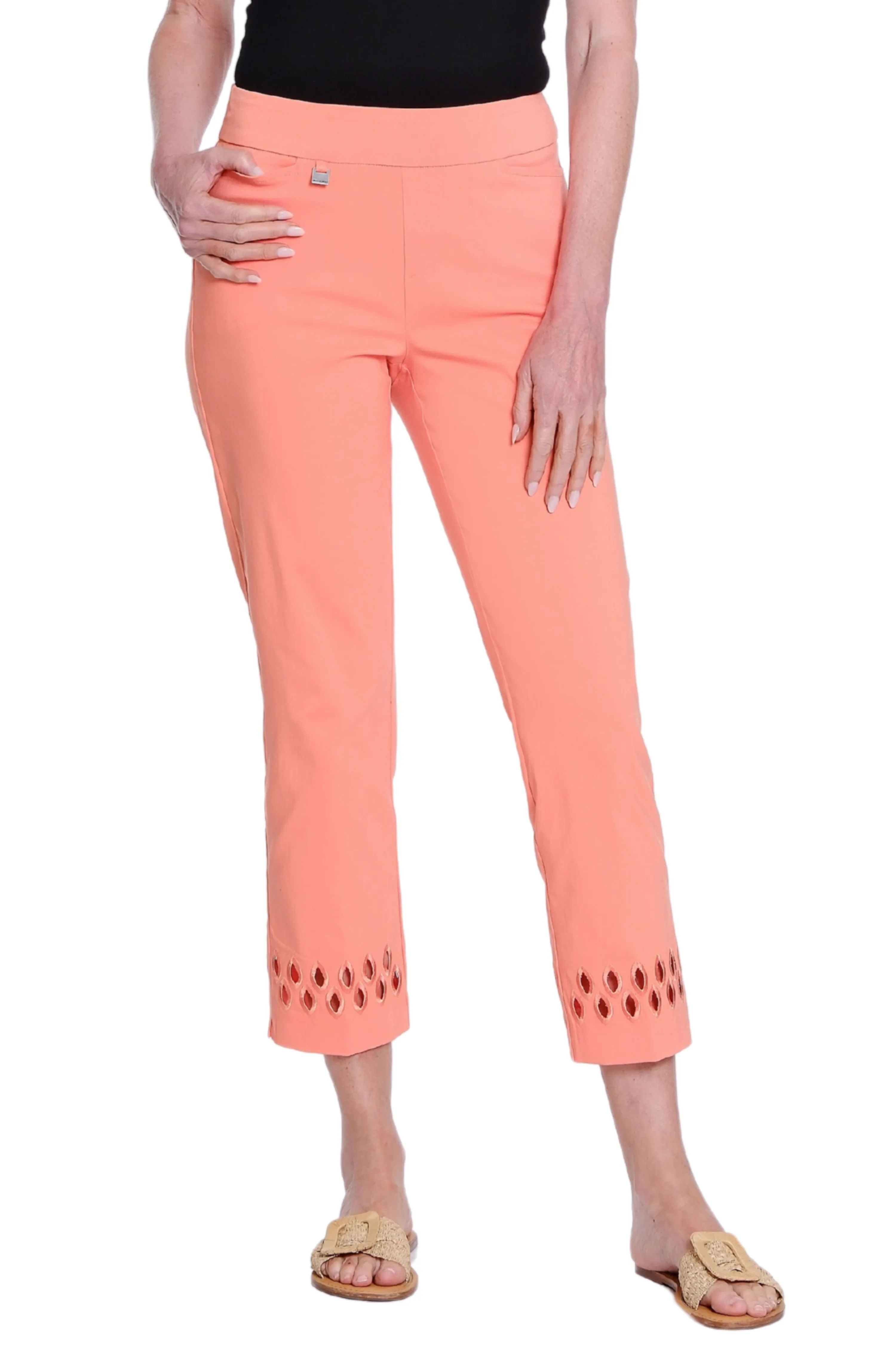 Ankle Pant with Geometric Cutout Hem - Melon sold by SlimSation