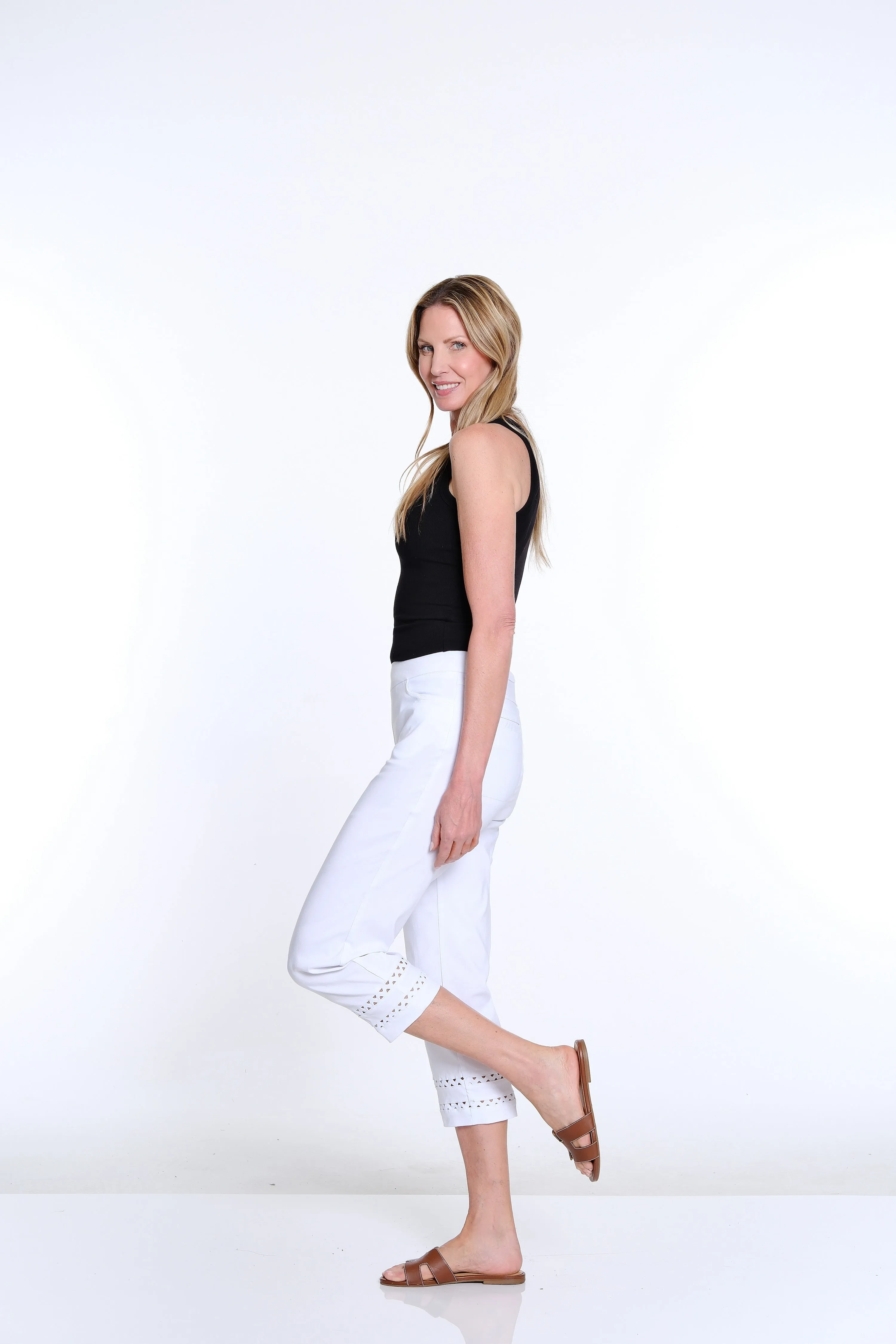 Denim Crop Pant with Detailed Hem - White sold by SlimSation product image thumbnail 4