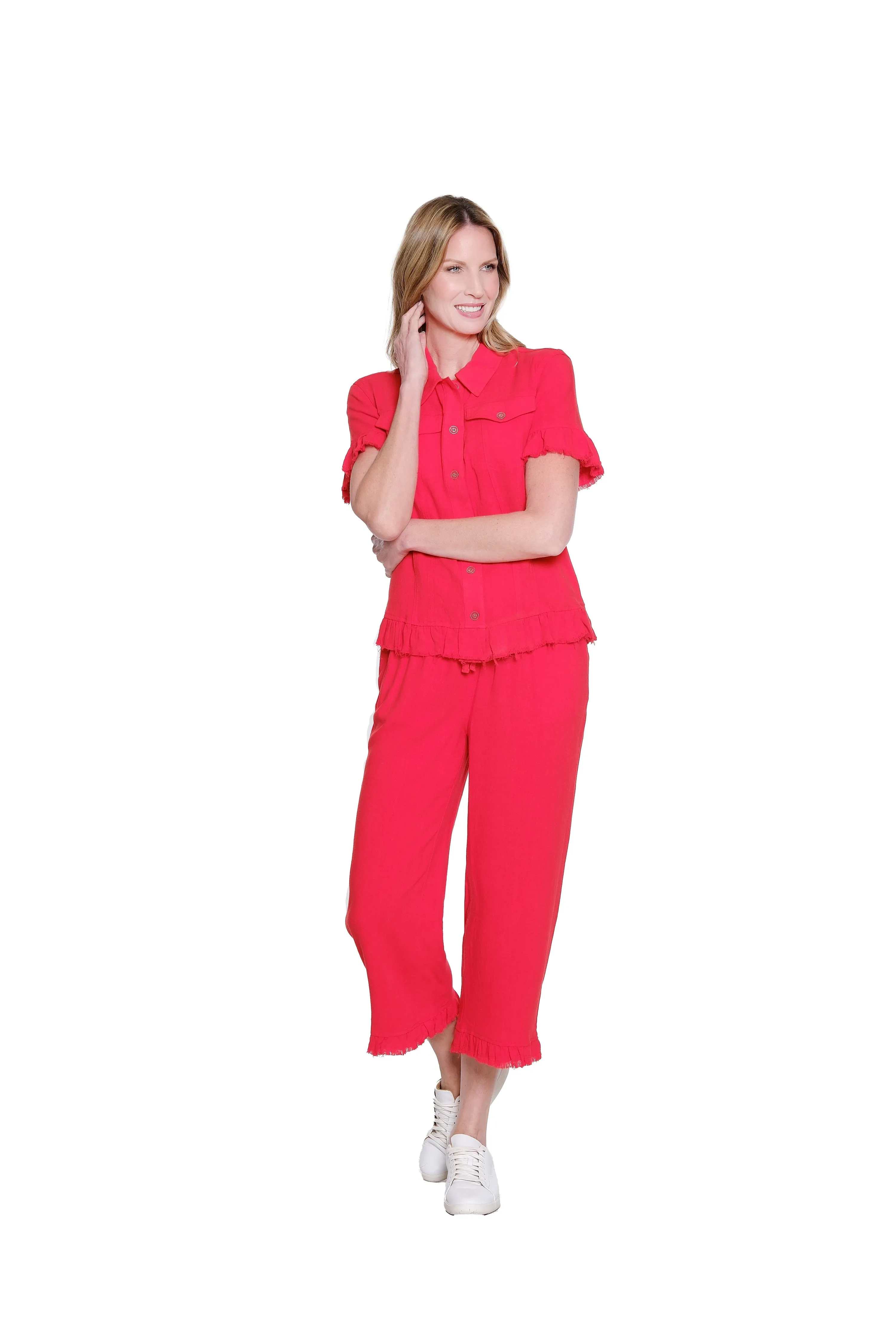 Plus Ruffle Hem Crop Pant - Poppy sold by SlimSation product image thumbnail 4