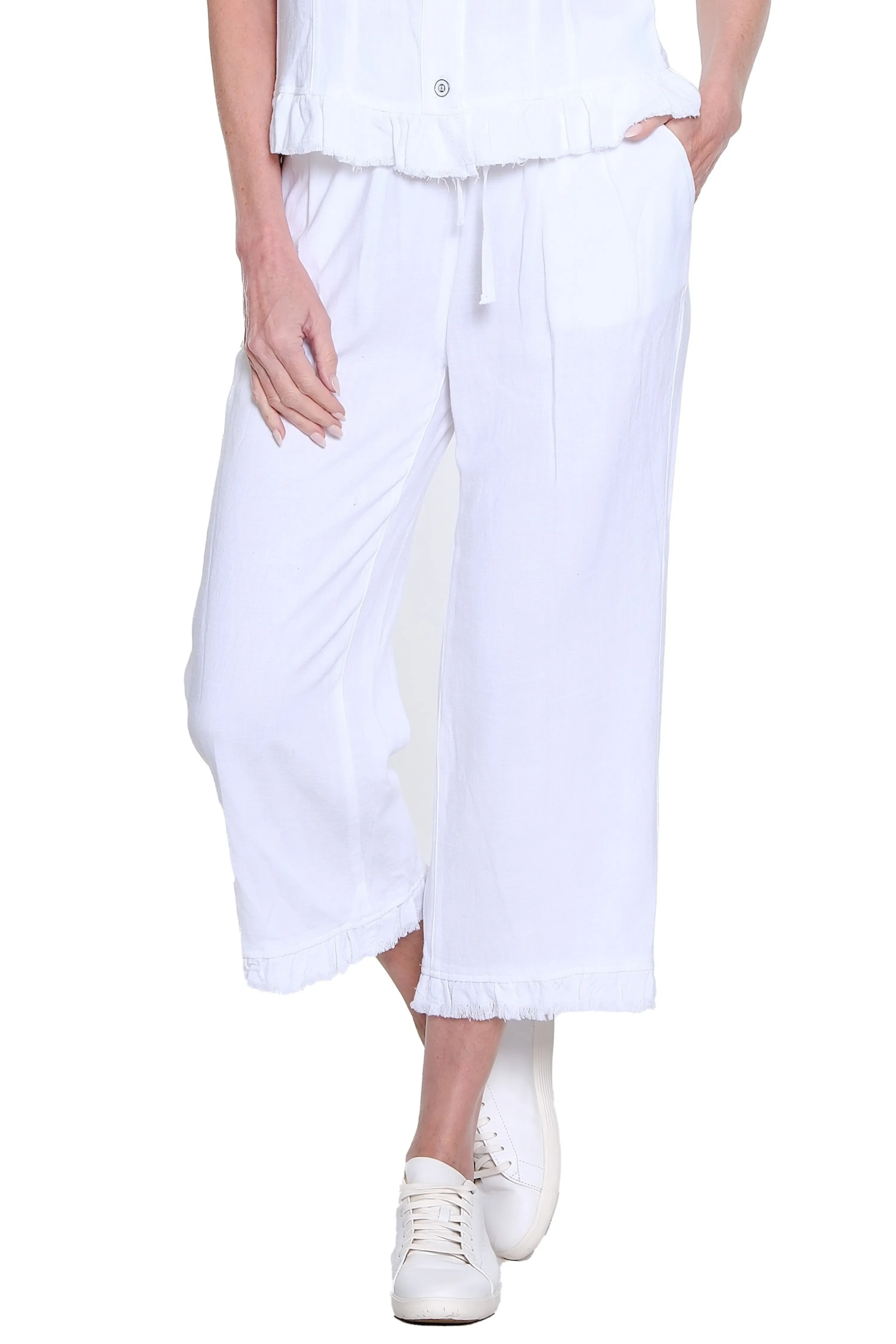 Plus Size Ruffle Hem Crop Pant - White sold by SlimSation