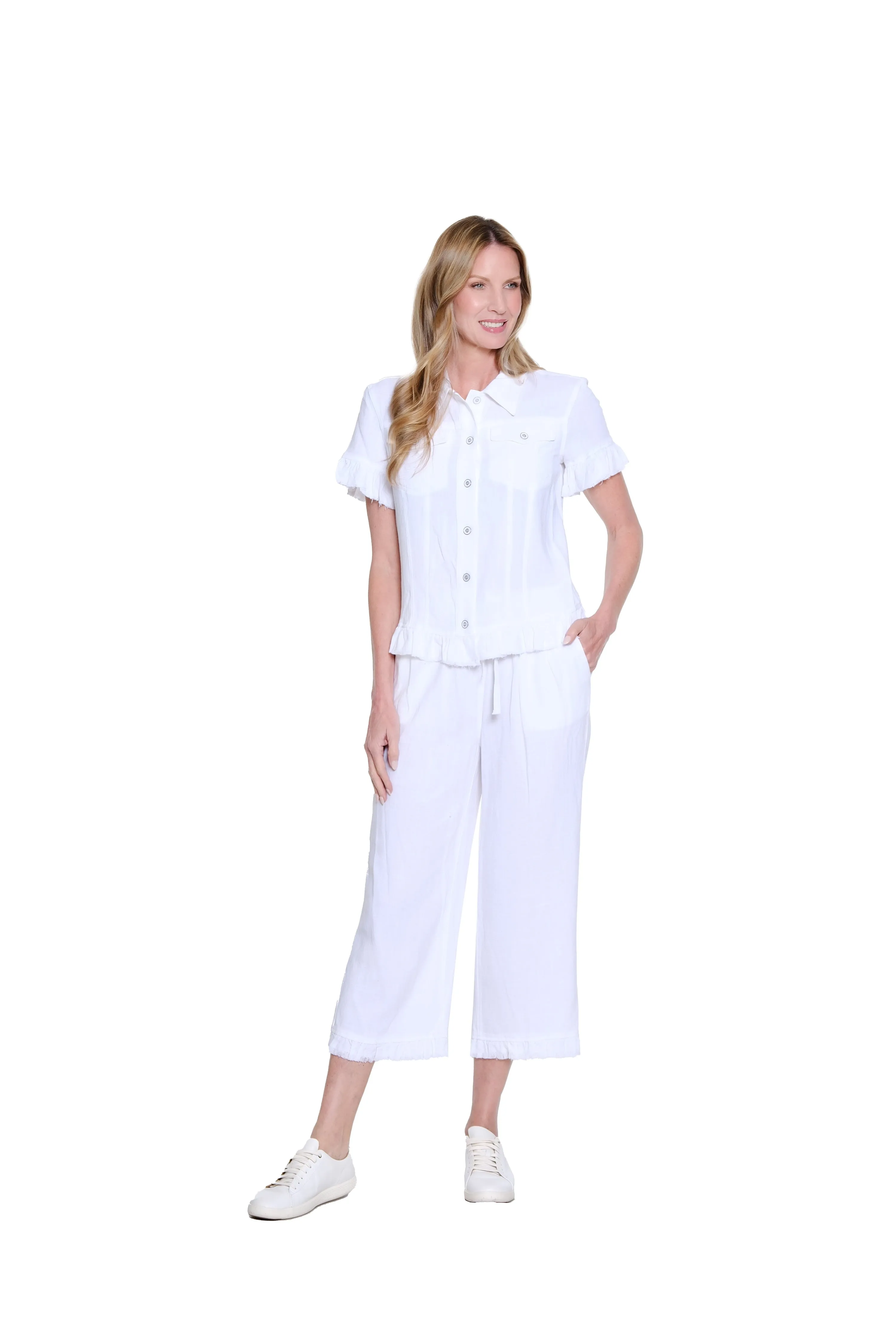 Plus Size Ruffle Hem Crop Pant - White sold by SlimSation product image thumbnail 5