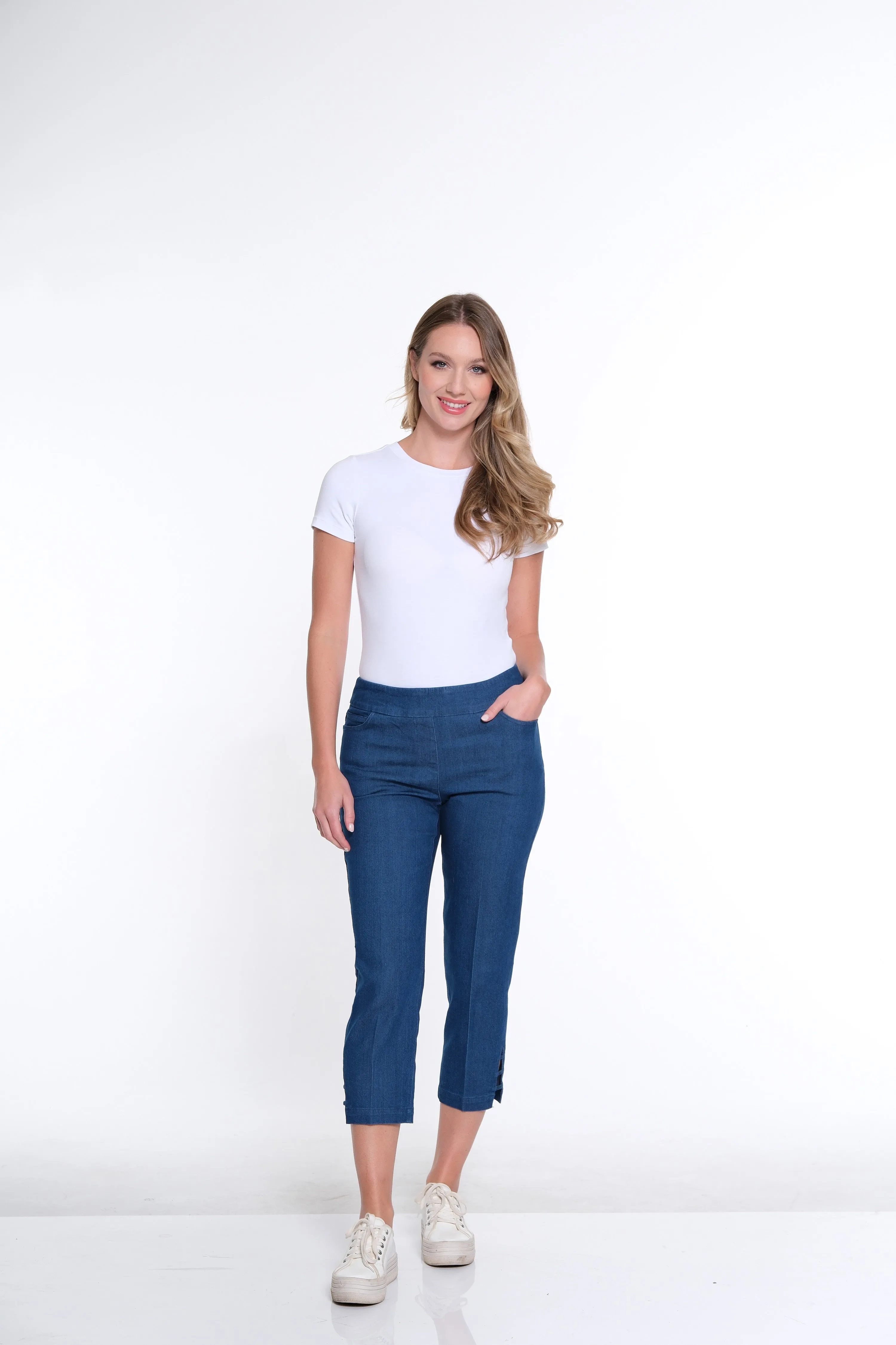 Petite 3-Strap Hem Crop Jeans - Denim sold by SlimSation product image thumbnail 4