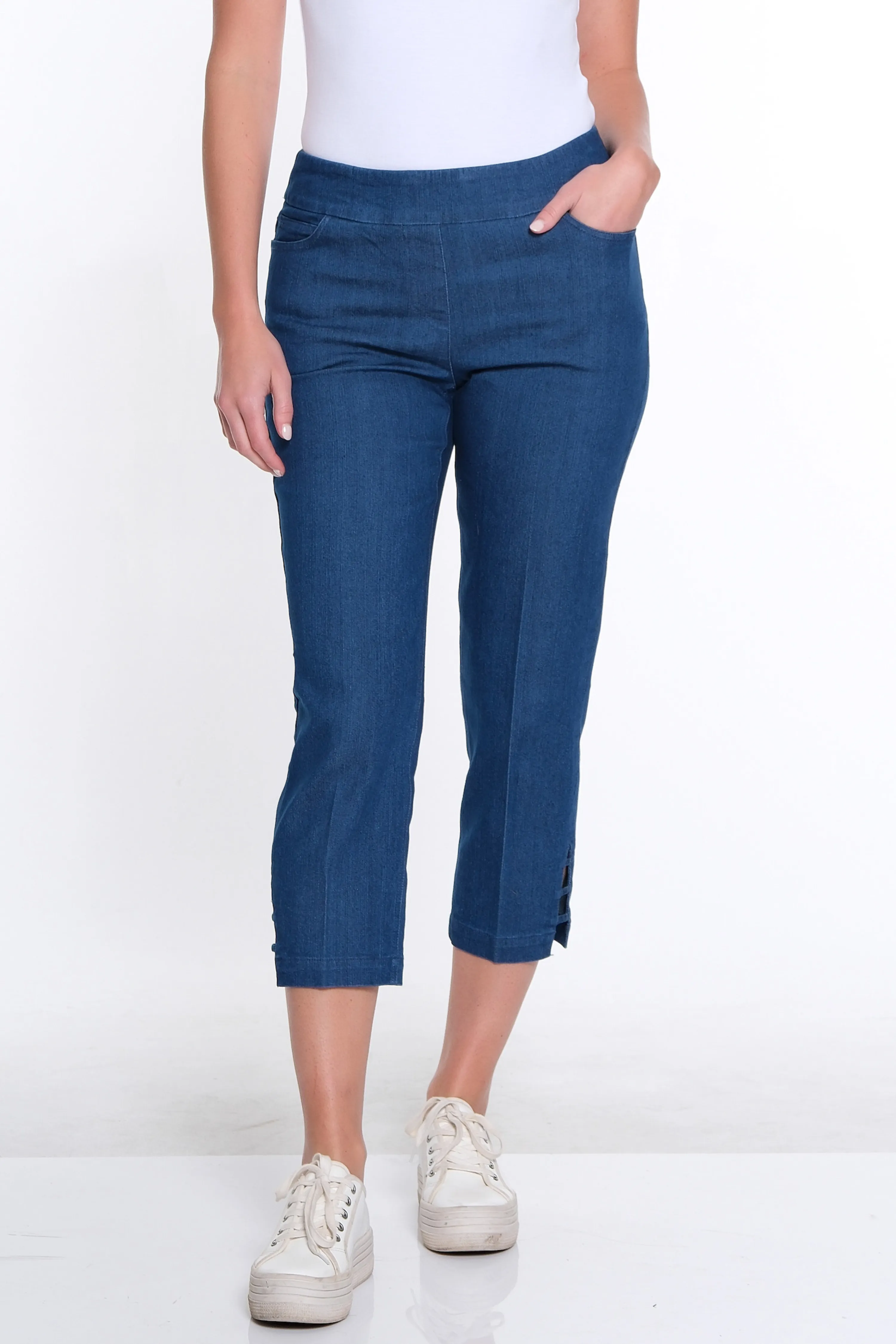 Petite 3-Strap Hem Crop Jeans - Denim sold by SlimSation