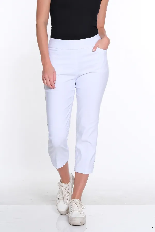 Petite 3-Strap Hem Crop Pant - White sold by SlimSation