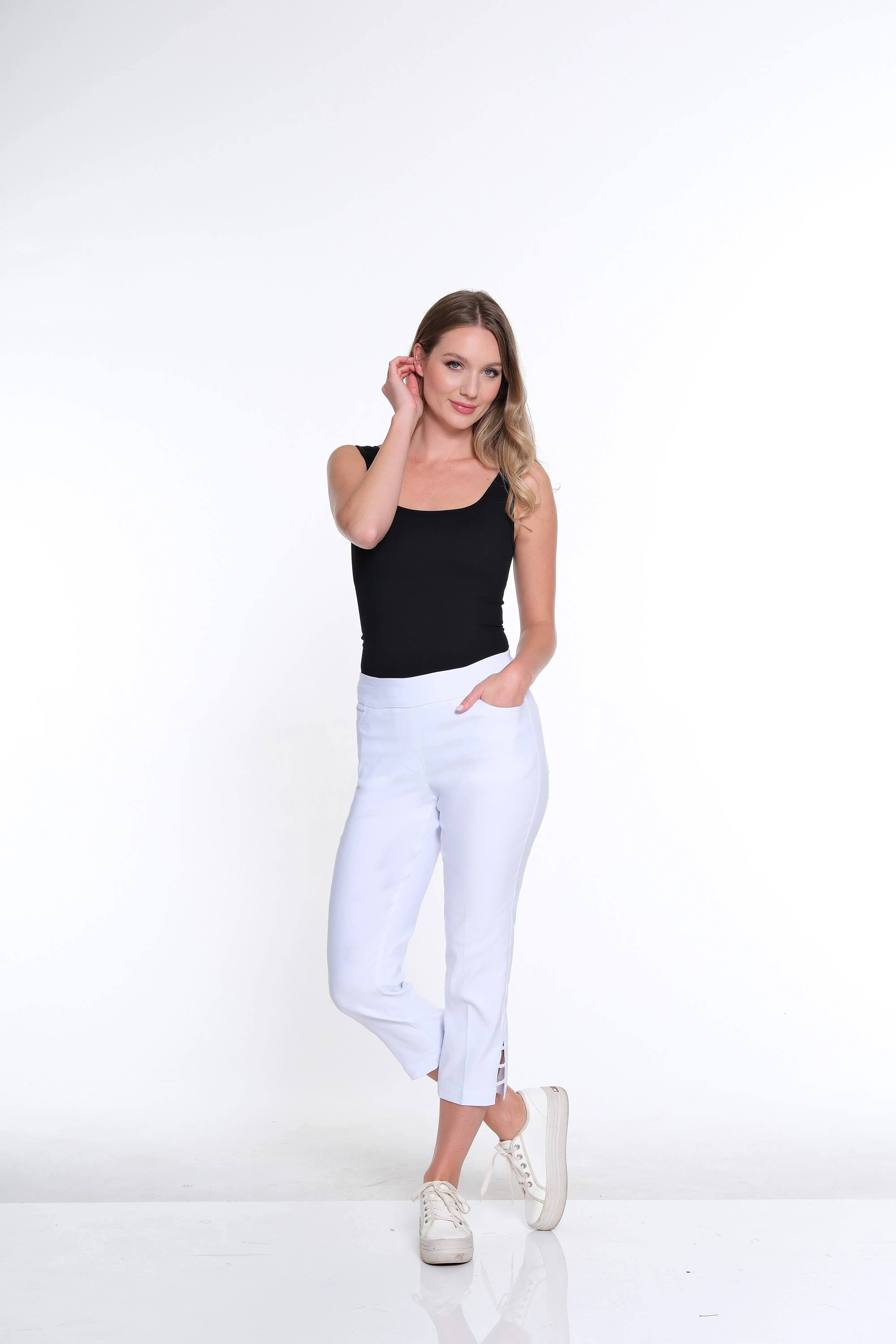 Petite 3-Strap Hem Crop Pant - White sold by SlimSation product image thumbnail 4
