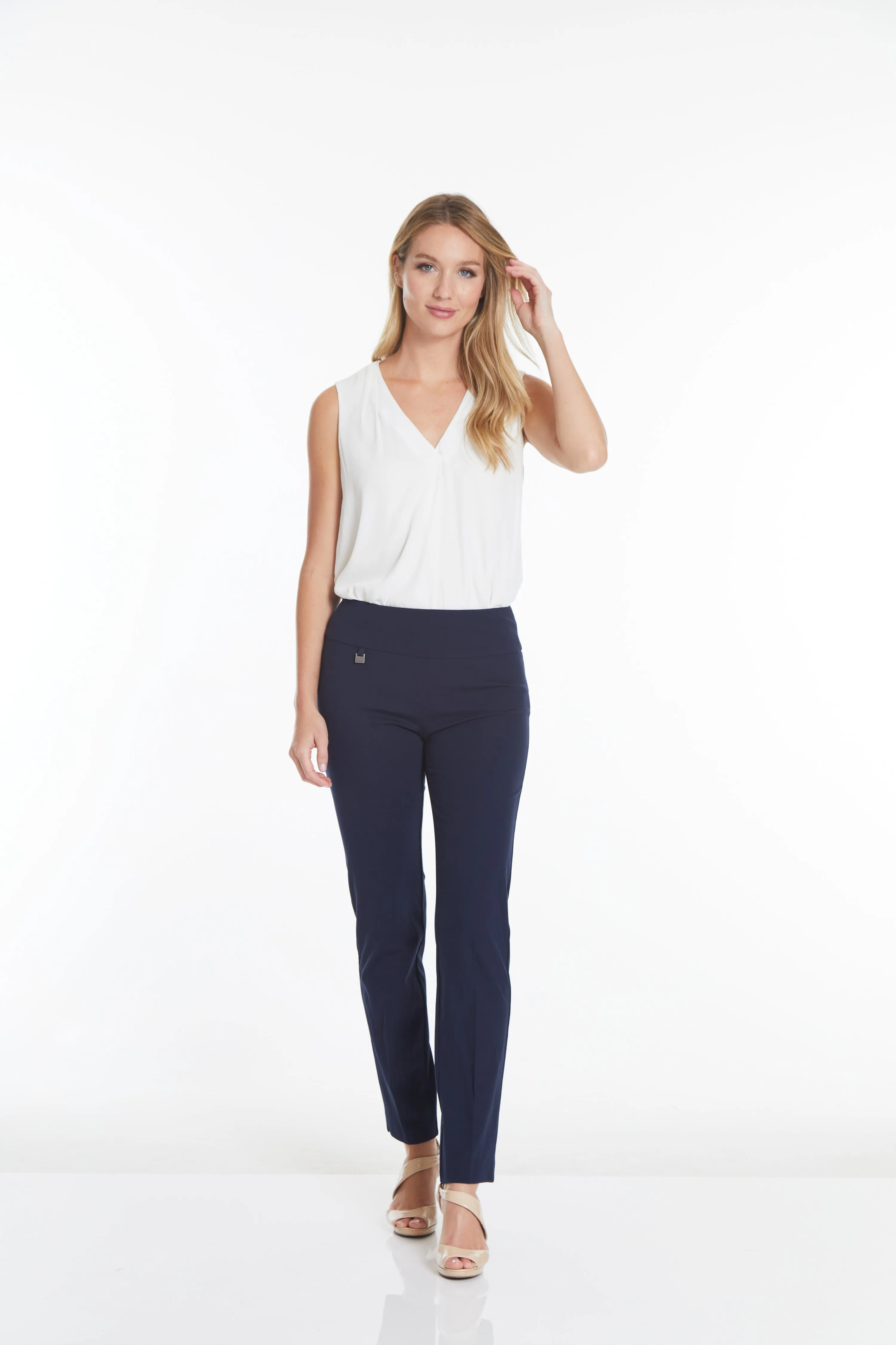 Wide Band Elastic Waist Ankle Pants - Midnight Blue sold by SlimSation product image thumbnail 3