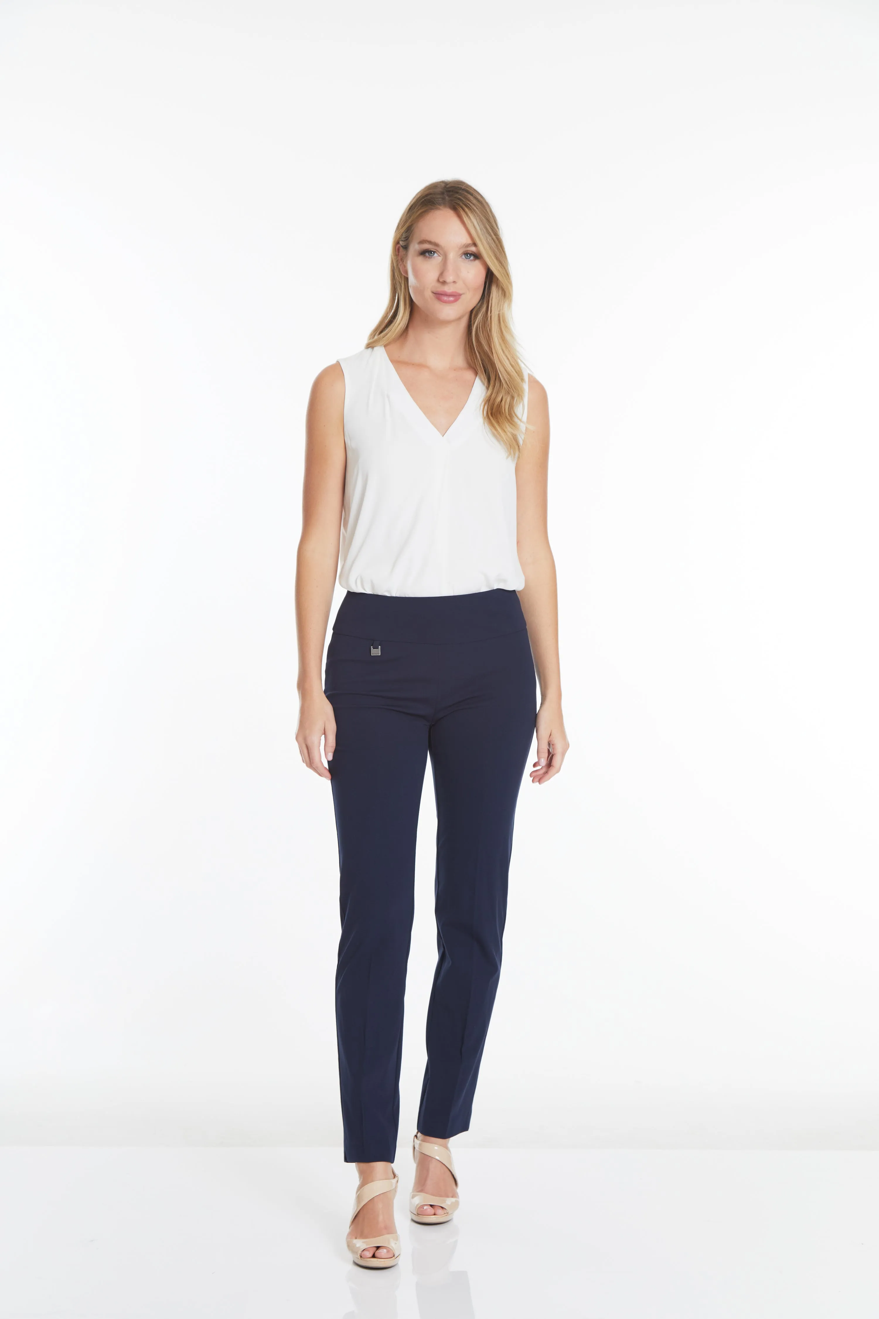 Wide Band Elastic Waist Ankle Pants - Midnight Blue sold by SlimSation product image thumbnail 5