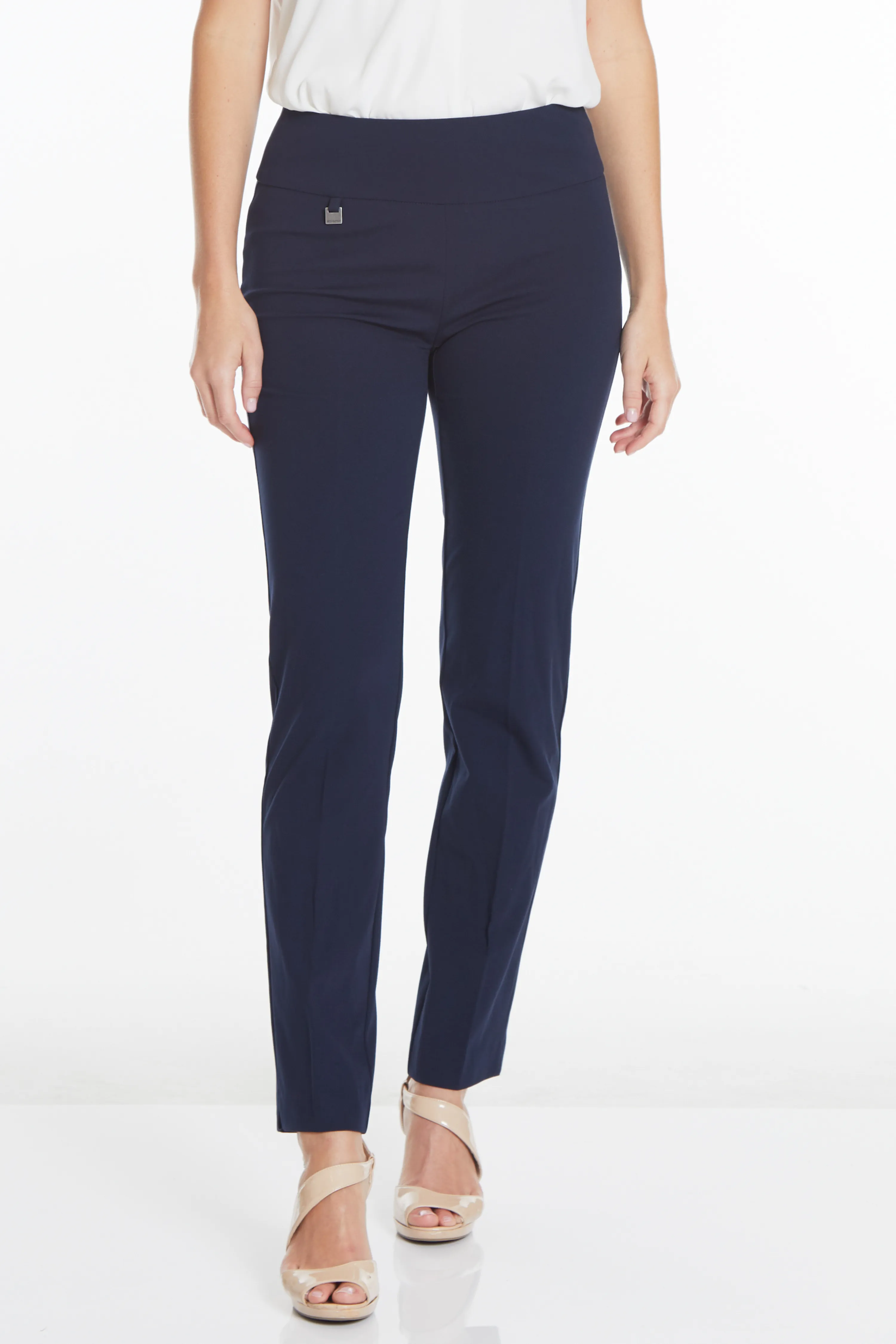 Wide Band Elastic Waist Ankle Pants - Midnight Blue sold by SlimSation