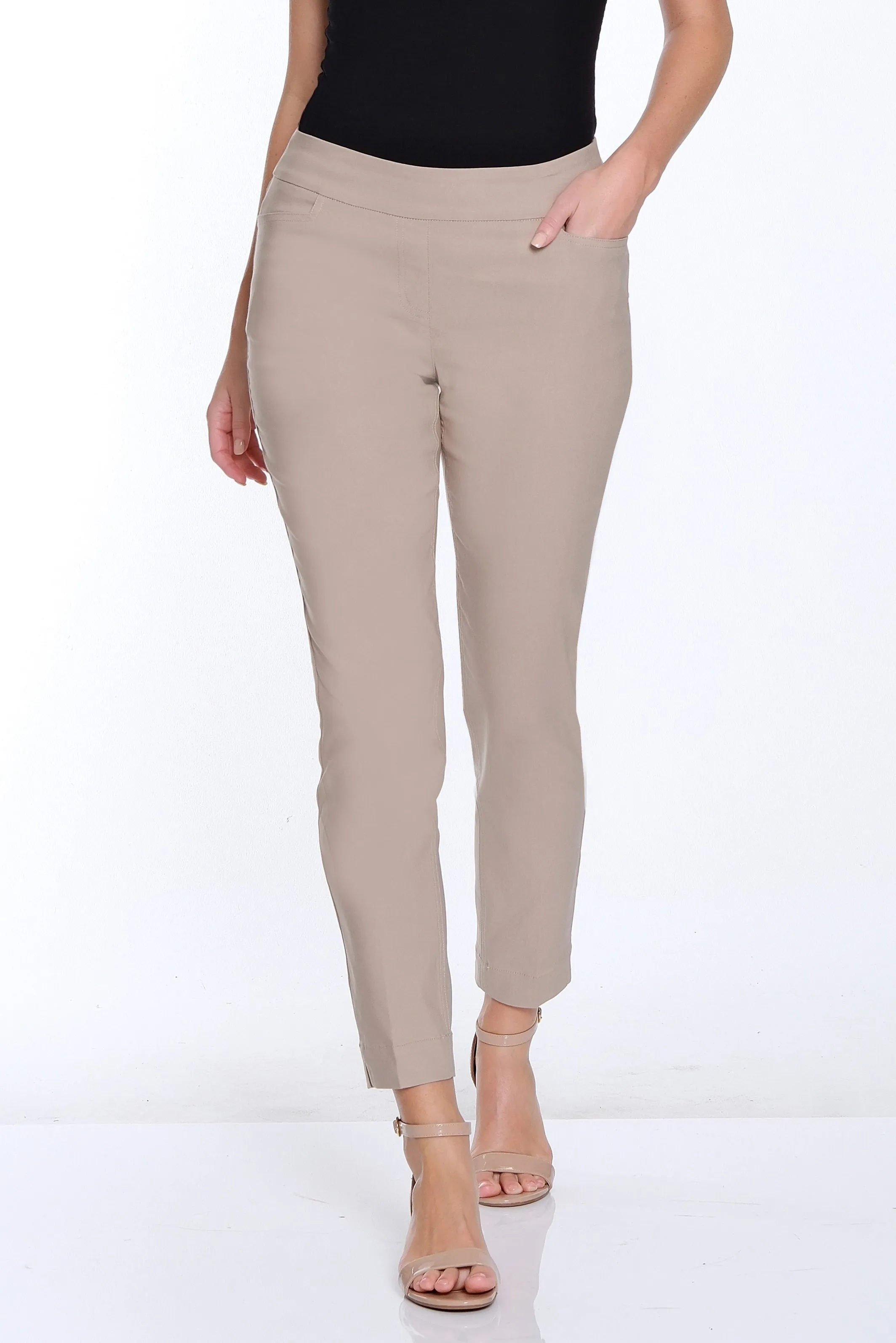 Plus Size Solid Fine Line Twill Ankle Pant - Stone sold by SlimSation
