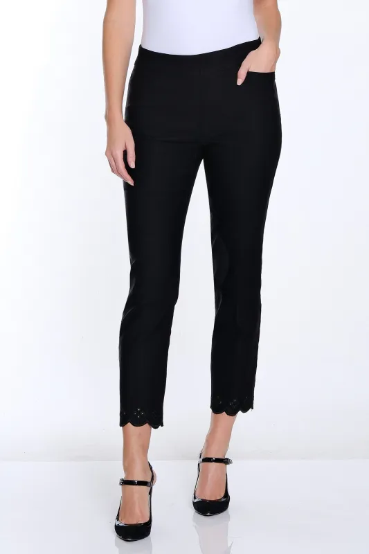 Denim Crop Jean with Eyelet Embroidered Fringe Hem - Black Denim sold by SlimSation