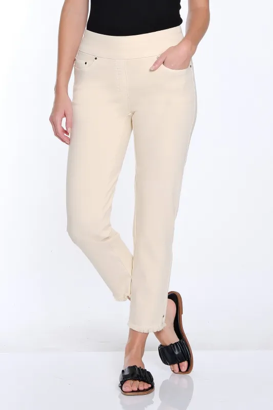 Denim Ankle Jean with Fringe Hem - Parchment sold by SlimSation