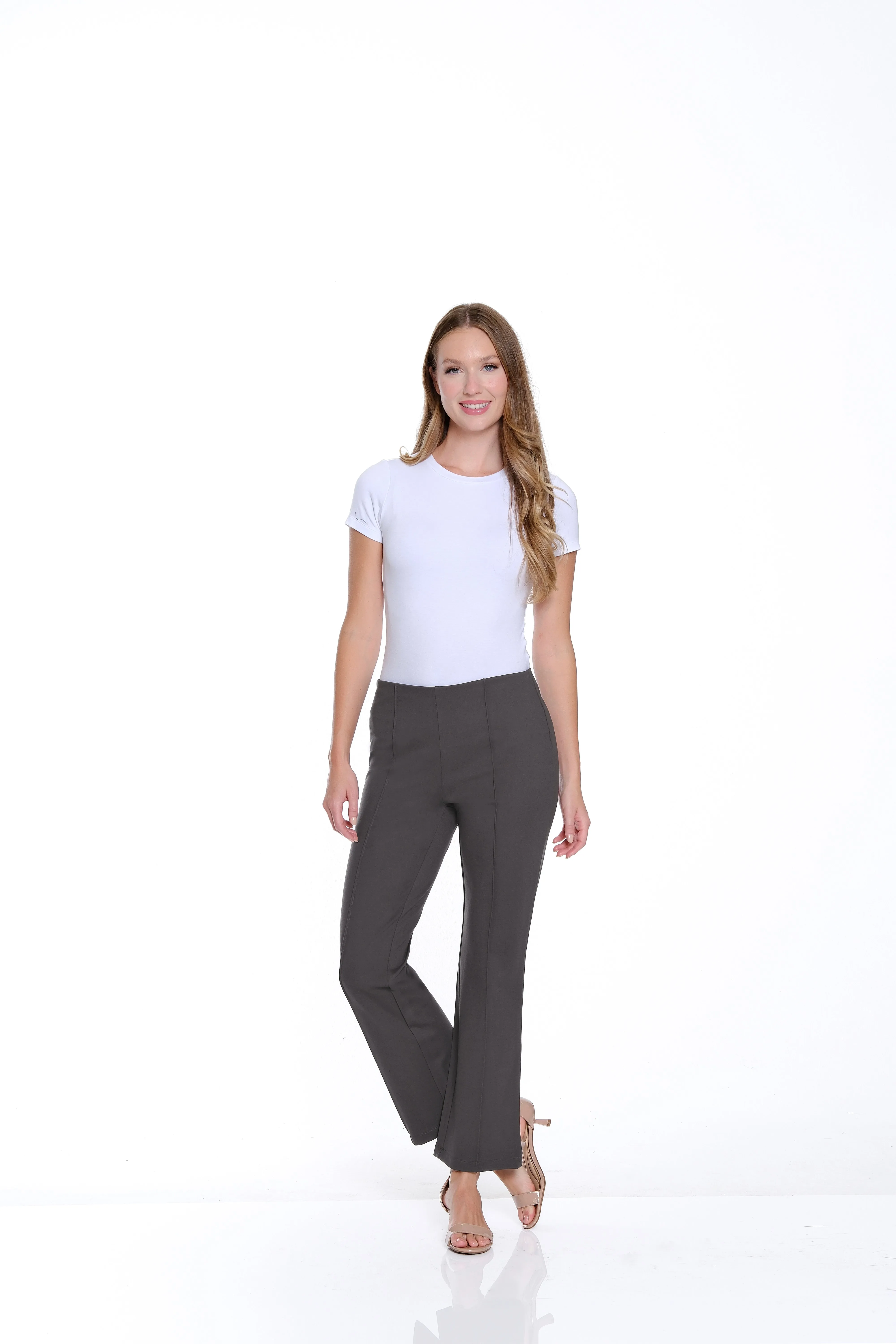 Petite Stretch Ponte Pintuck Flare Leg Pant - Medium Grey sold by SlimSation product image thumbnail 2