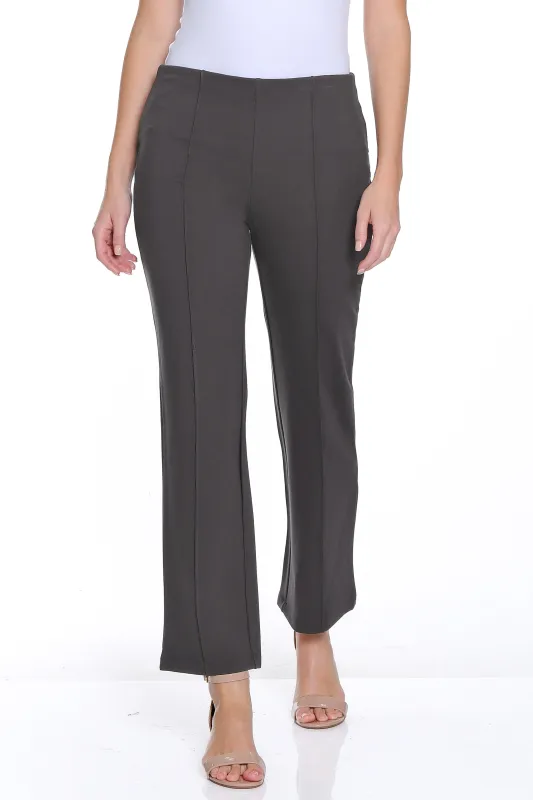 Petite Stretch Ponte Pintuck Flare Leg Pant - Medium Grey sold by SlimSation