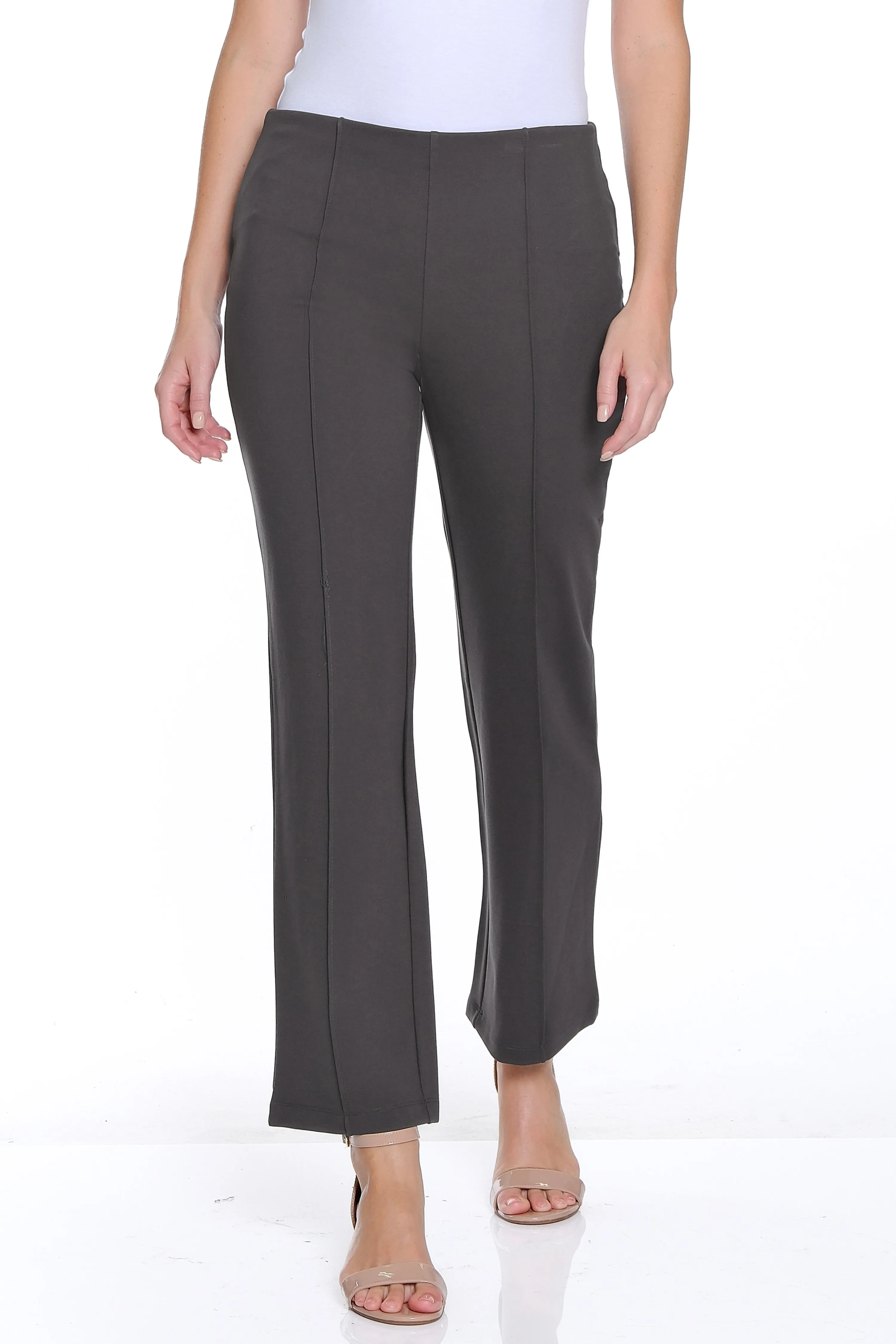 Petite Stretch Ponte Pintuck Flare Leg Pant - Medium Grey sold by SlimSation
