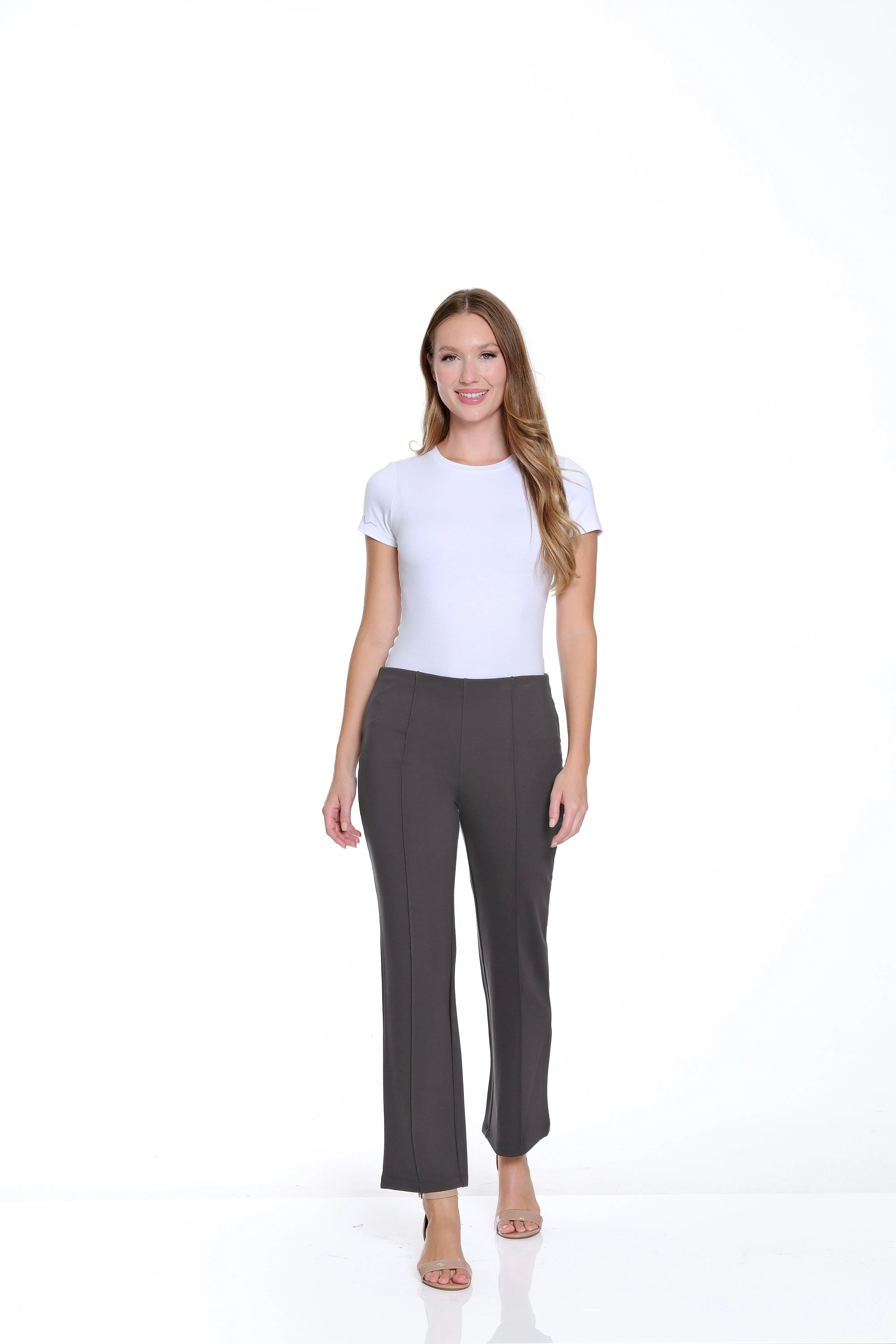 Petite Stretch Ponte Pintuck Flare Leg Pant - Medium Grey sold by SlimSation product image thumbnail 4