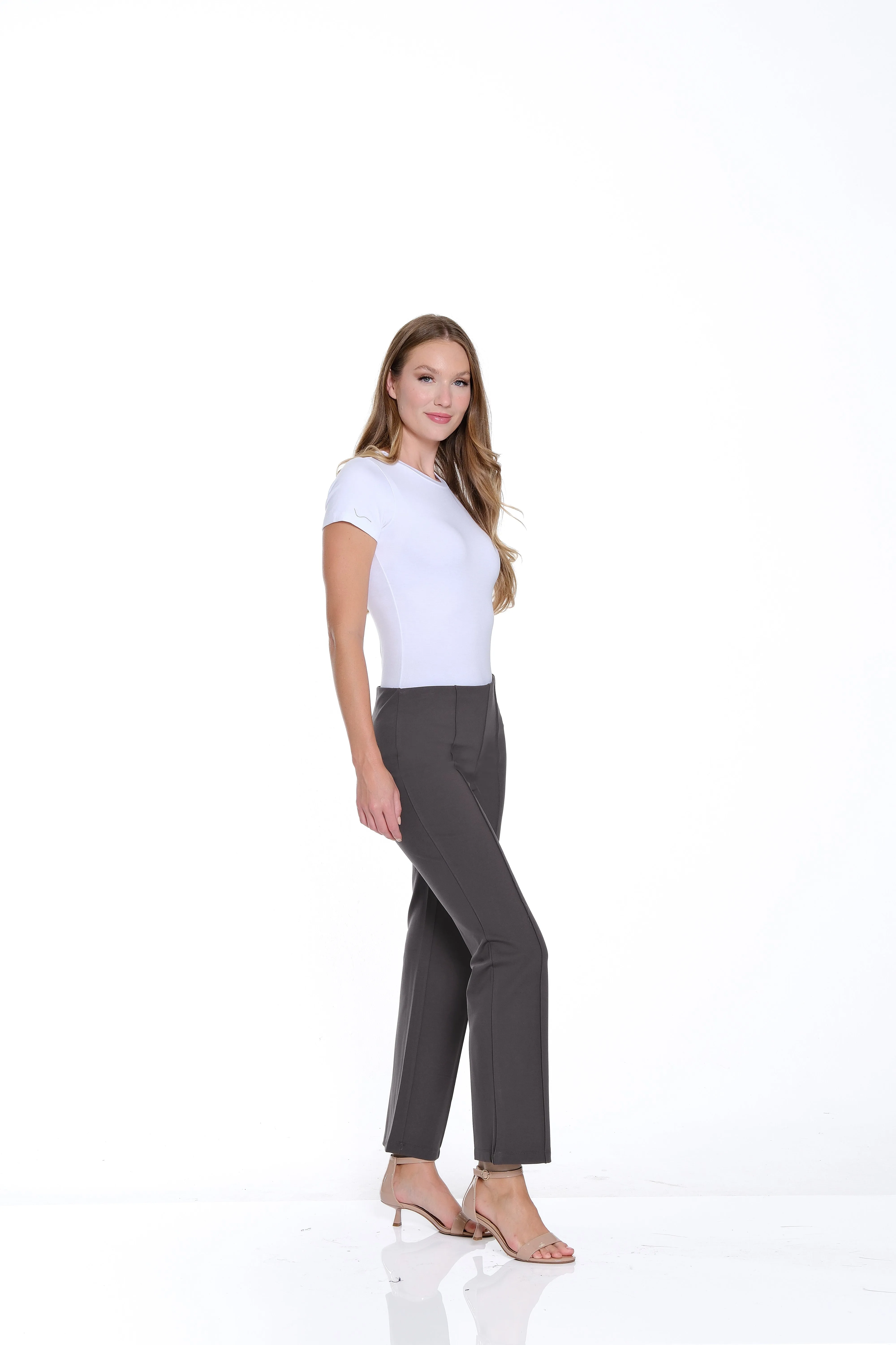 Petite Stretch Ponte Pintuck Flare Leg Pant - Medium Grey sold by SlimSation product image thumbnail 3