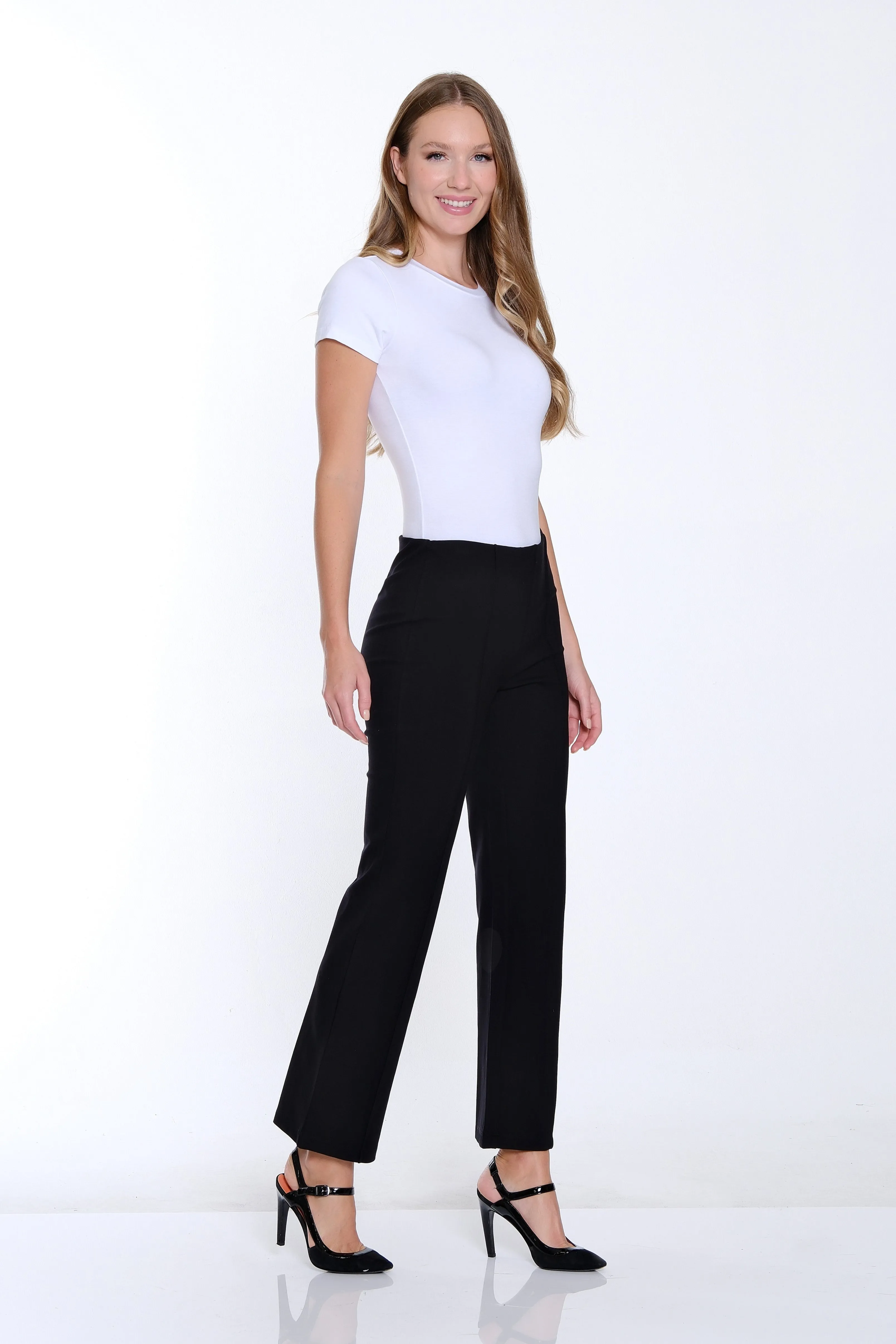 Stretch Ponte Pintuck Flare Leg Pant - Black sold by SlimSation product image thumbnail 3