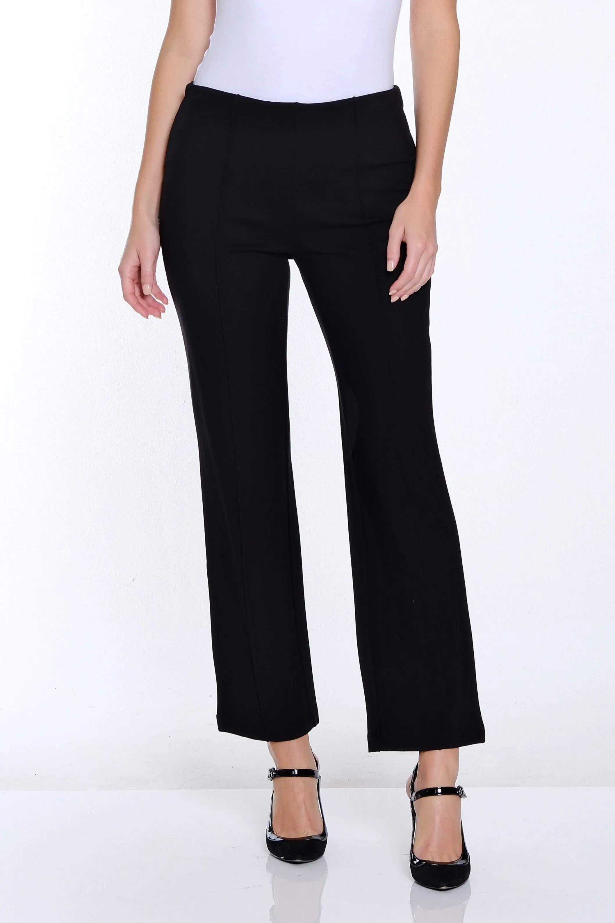 Stretch Ponte Pintuck Flare Leg Pant - Black sold by SlimSation