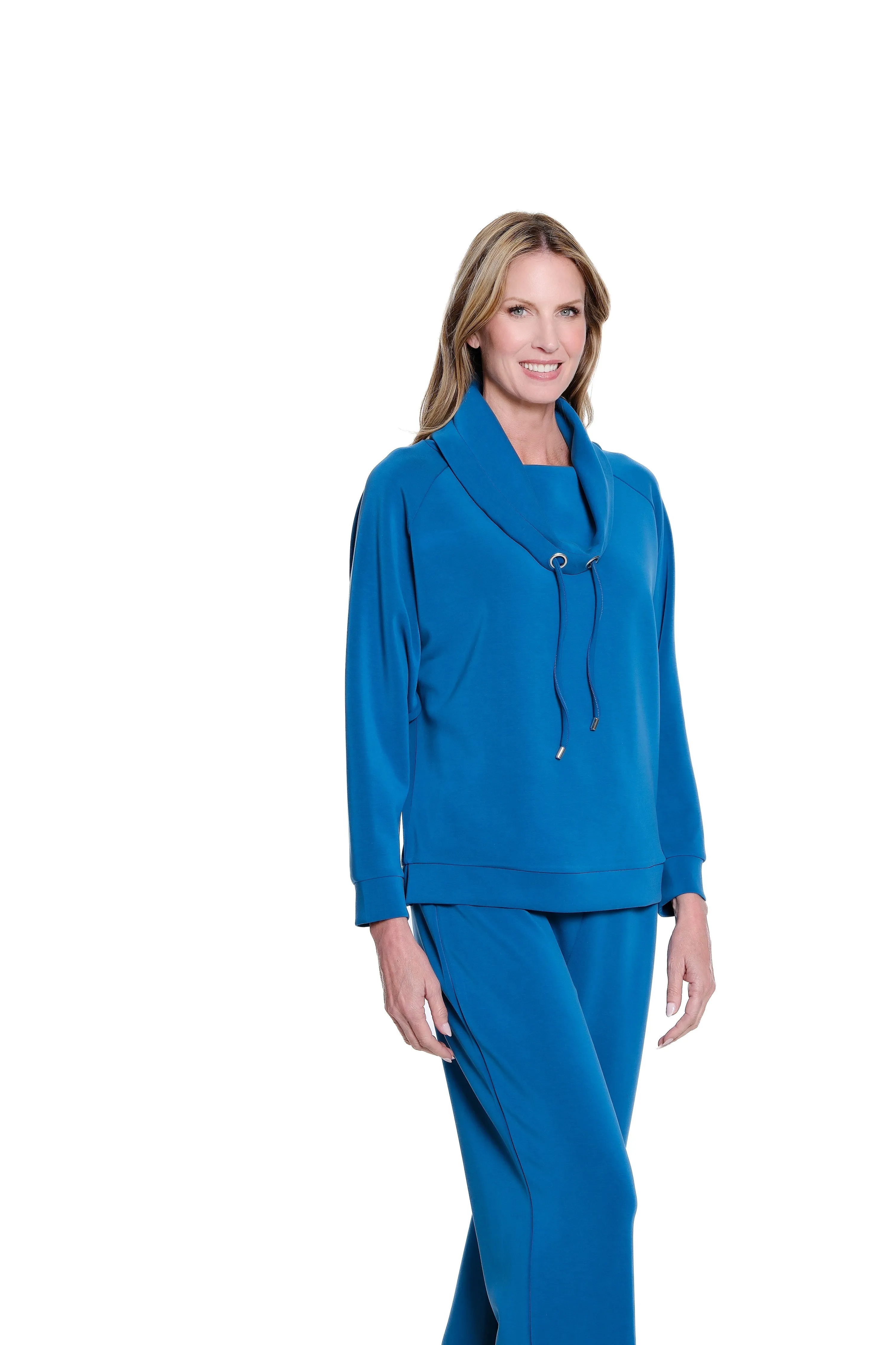 Drawstring Cowl Collar Knit Top - Plus - Peacock sold by SlimSation product image thumbnail 3