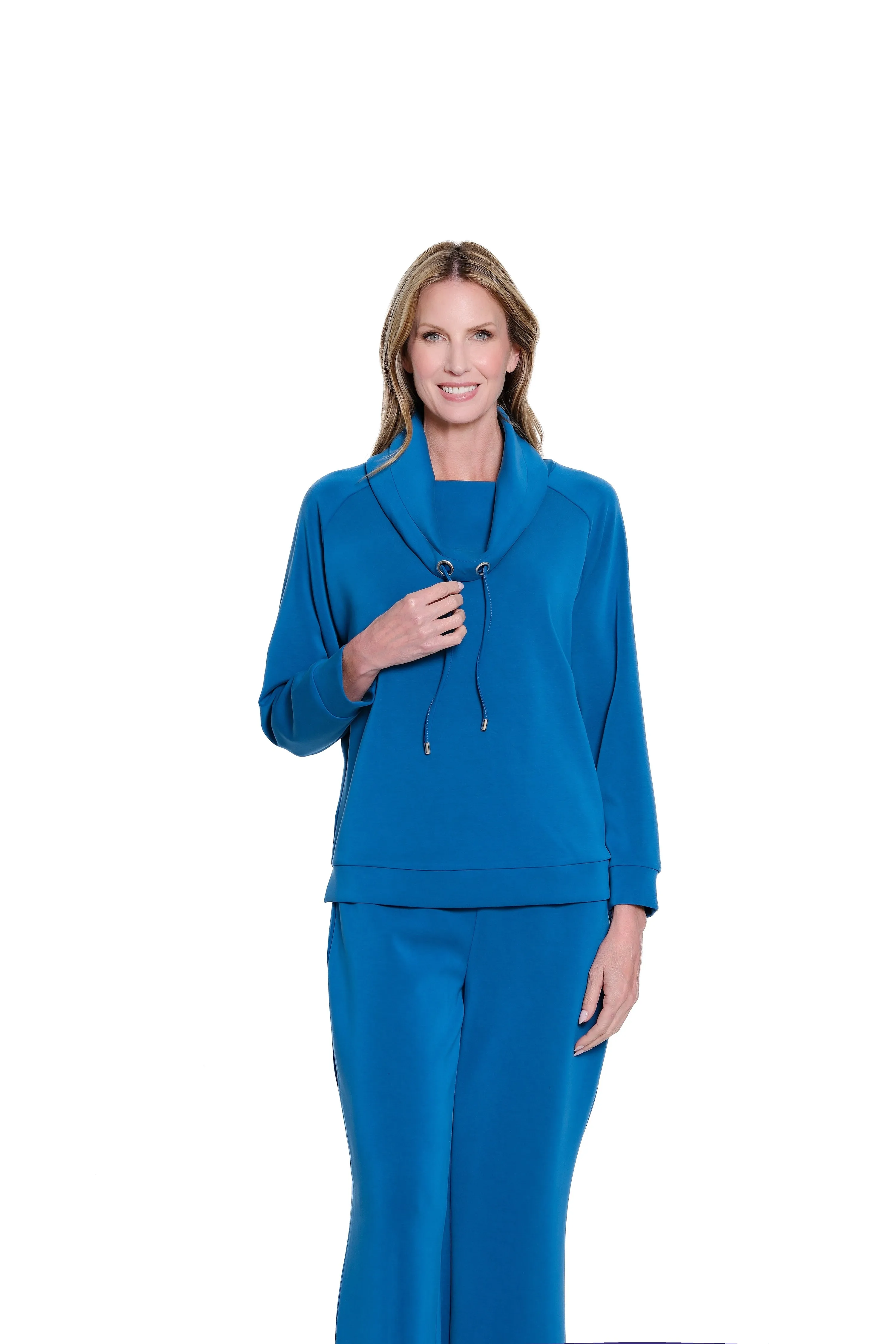 Drawstring Cowl Collar Knit Top - Plus - Peacock sold by SlimSation product image thumbnail 4