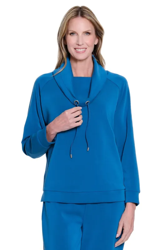 Drawstring Cowl Collar Knit Top - Plus - Peacock sold by SlimSation