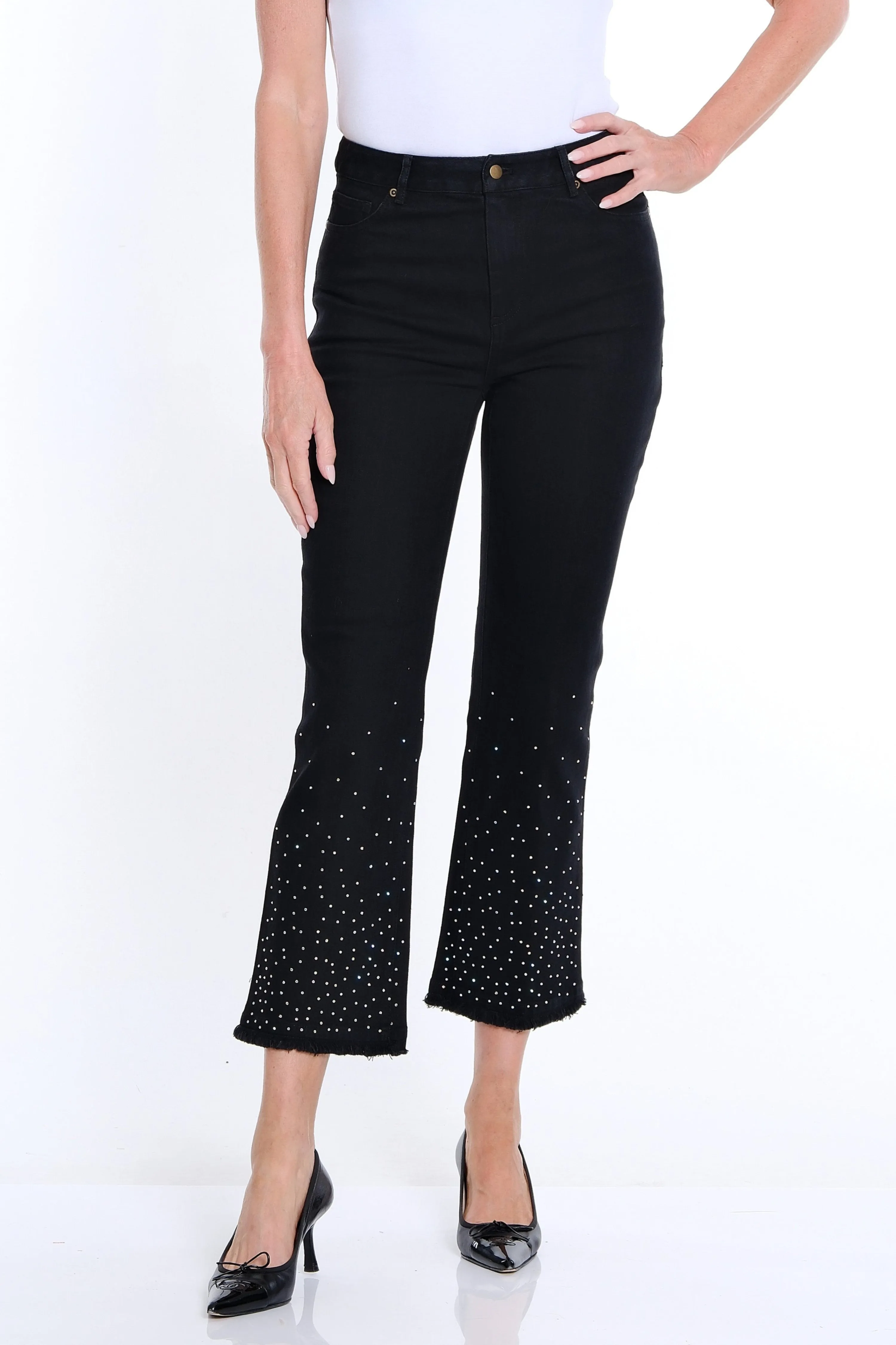 Embellished Flare Ankle Jean - Black Denim sold by SlimSation