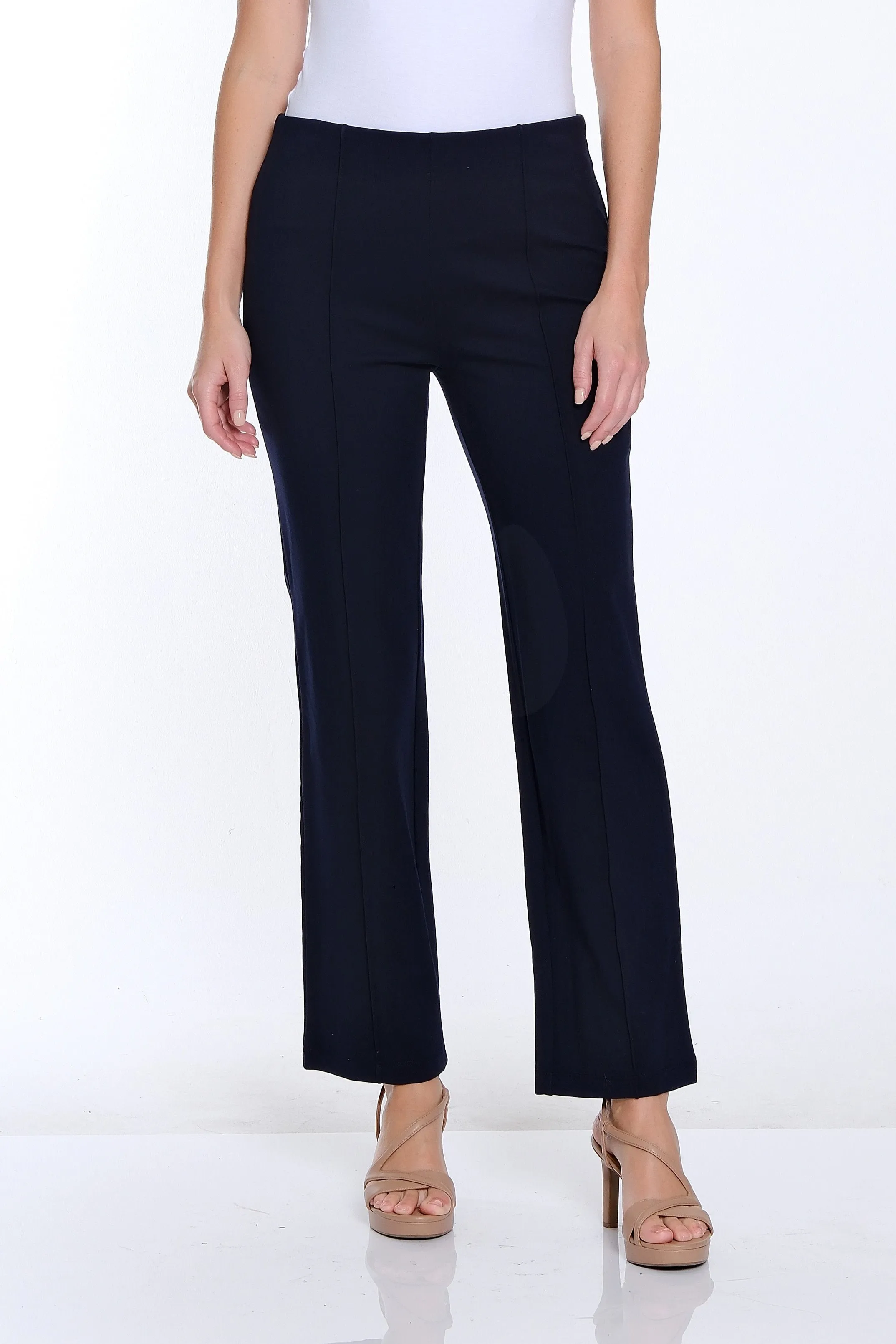 Stretch Ponte Pintuck Flare Leg Pant - Midnight sold by SlimSation