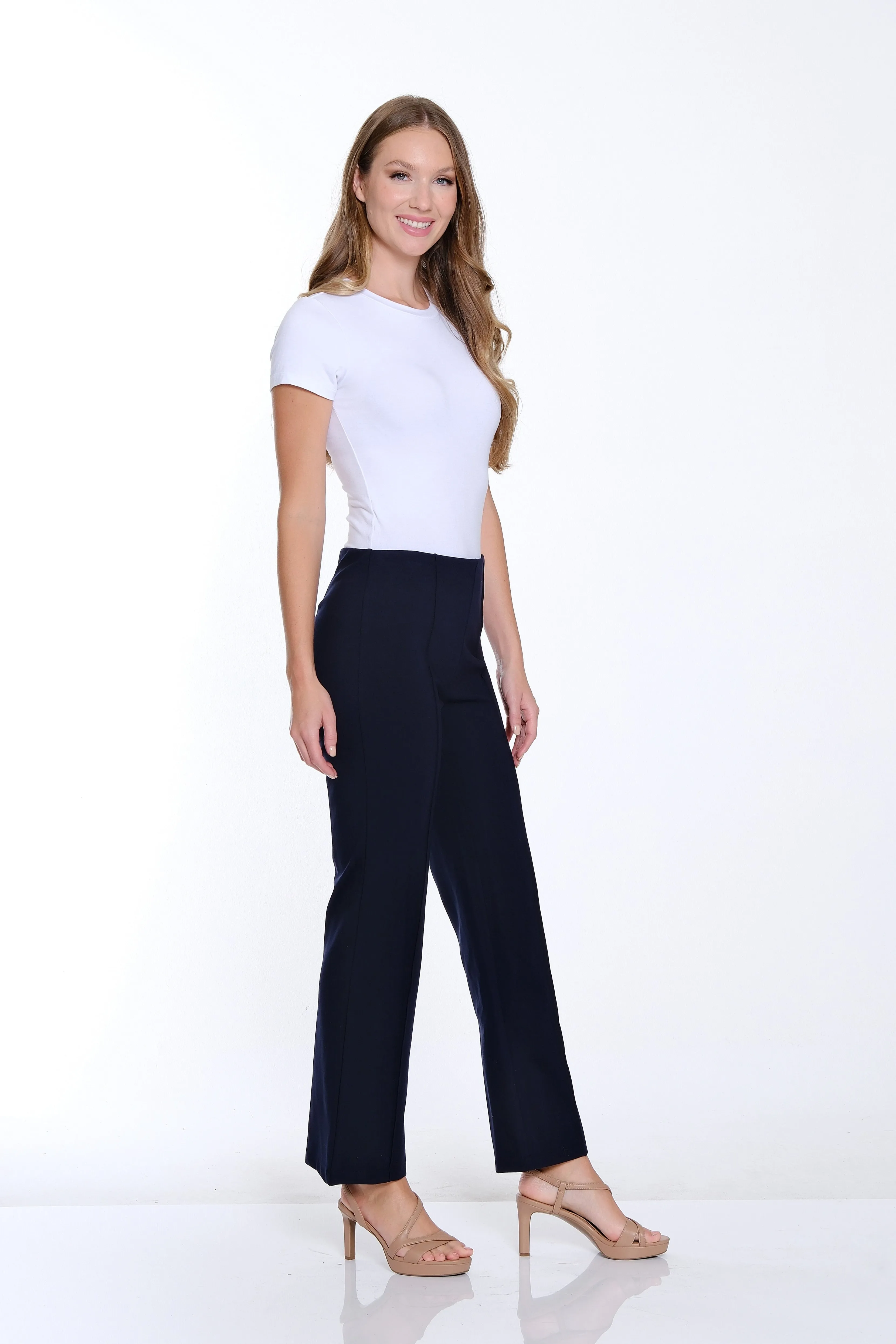 Stretch Ponte Pintuck Flare Leg Pant - Midnight sold by SlimSation product image thumbnail 5