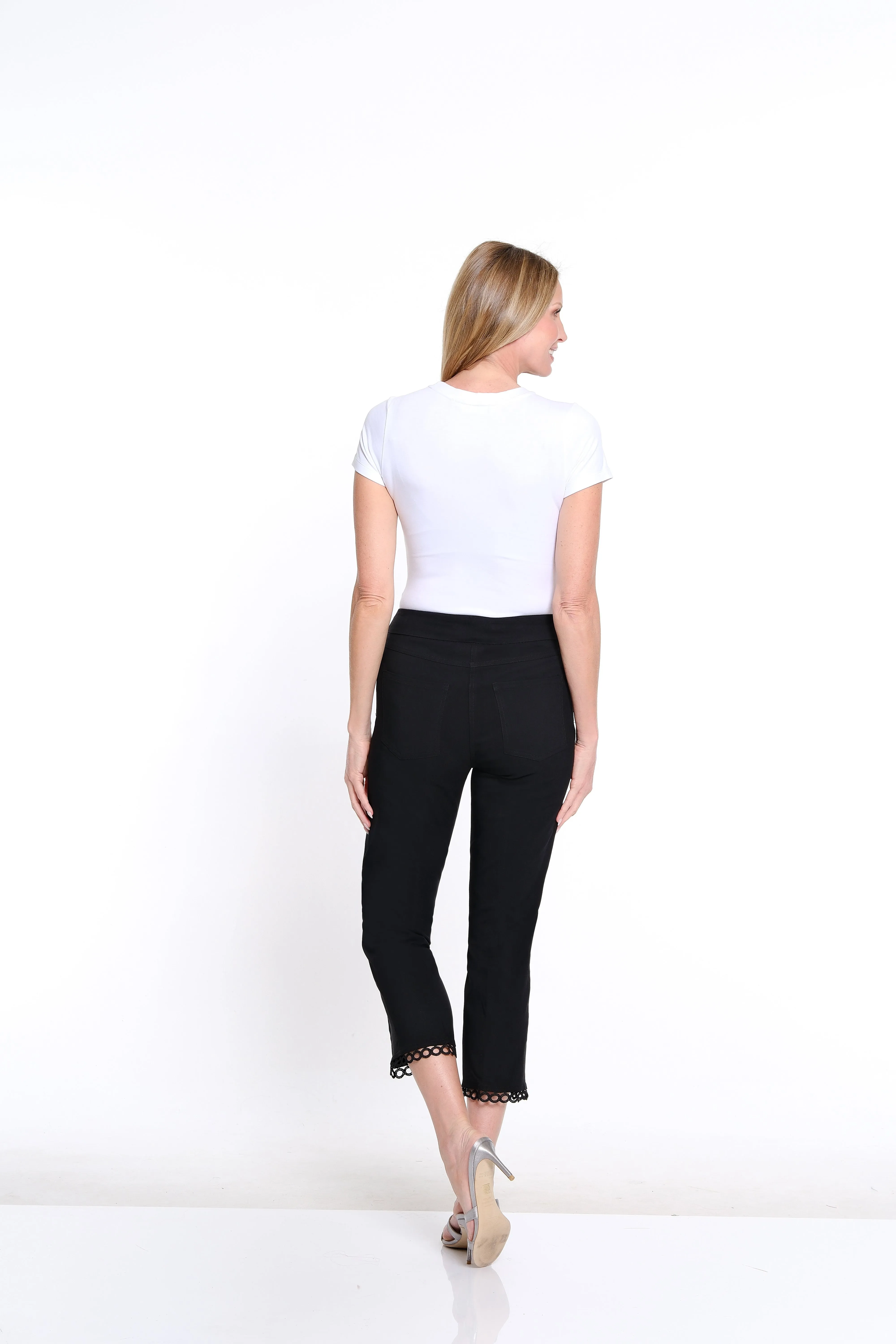 Solid Twill Crop Pant with Lace Hem - Black sold by SlimSation product image thumbnail 4