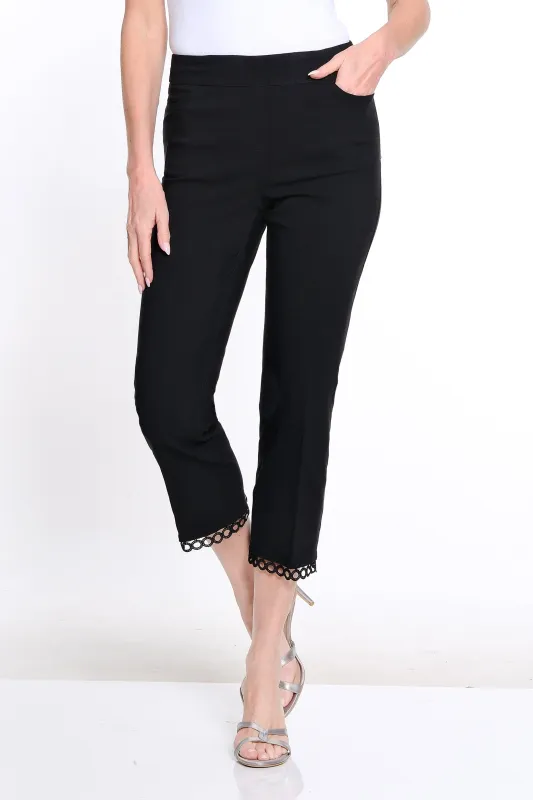Solid Twill Crop Pant with Lace Hem - Black sold by SlimSation