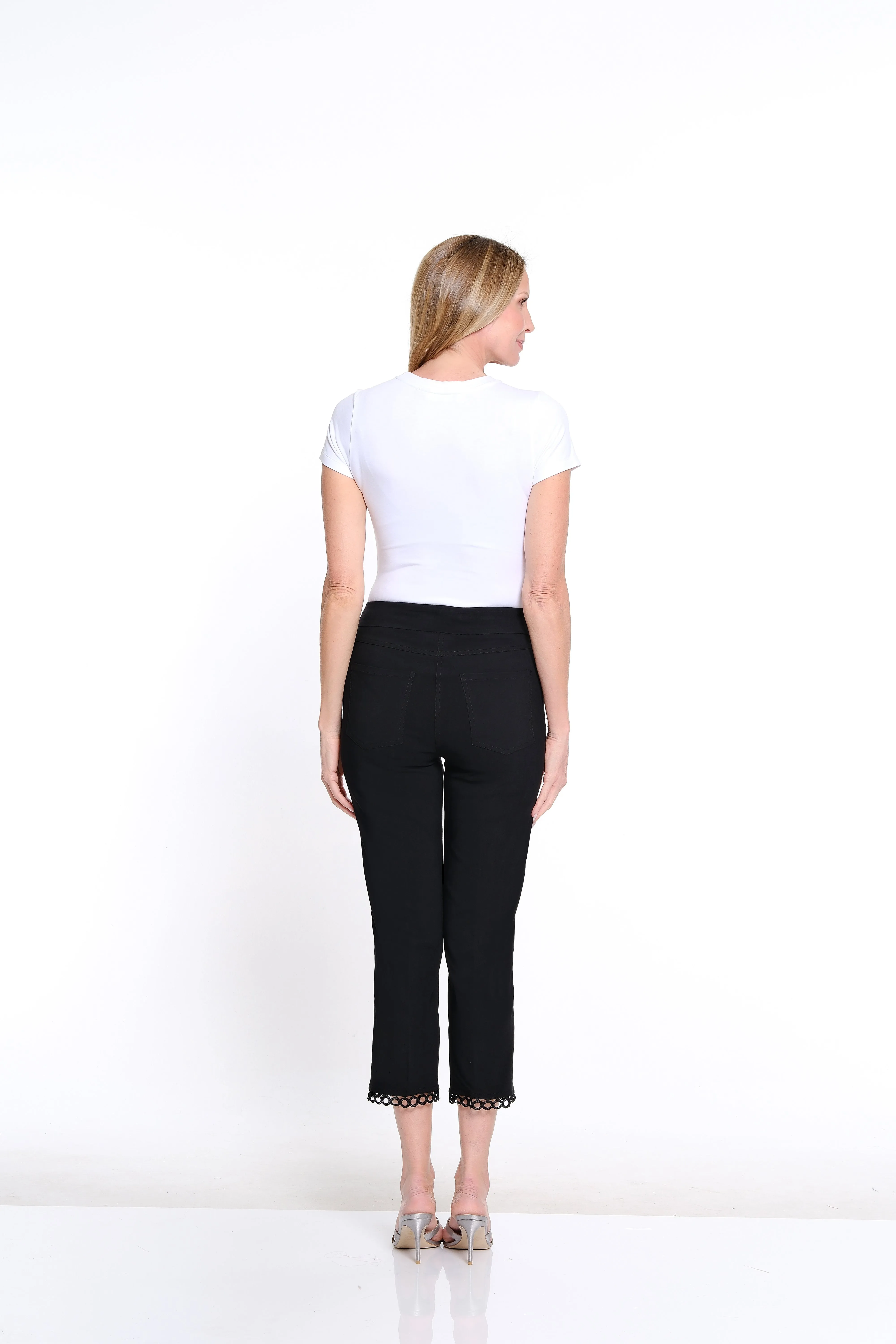 Solid Twill Crop Pant with Lace Hem - Black sold by SlimSation product image thumbnail 5