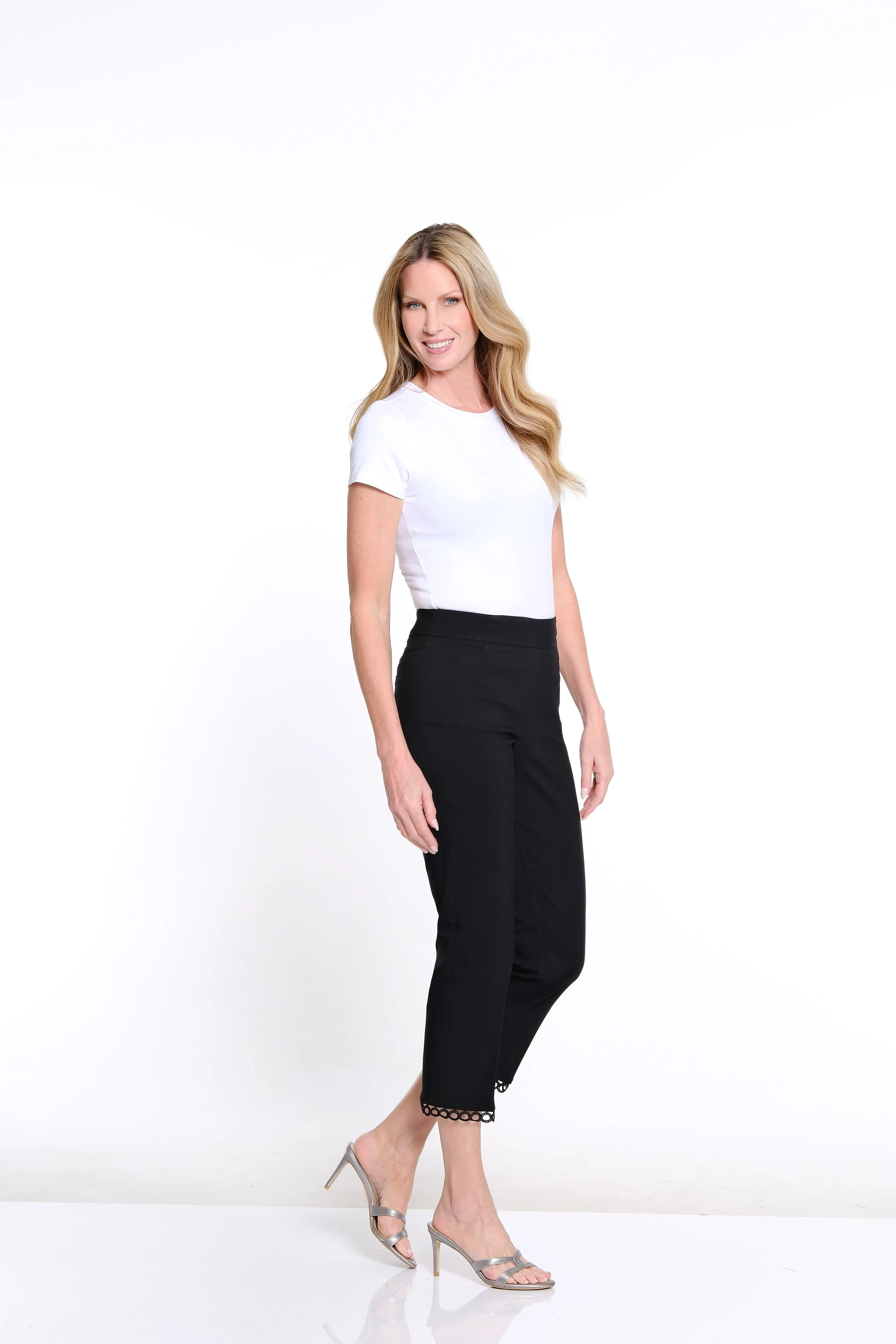 Solid Twill Crop Pant with Lace Hem - Black sold by SlimSation product image thumbnail 2