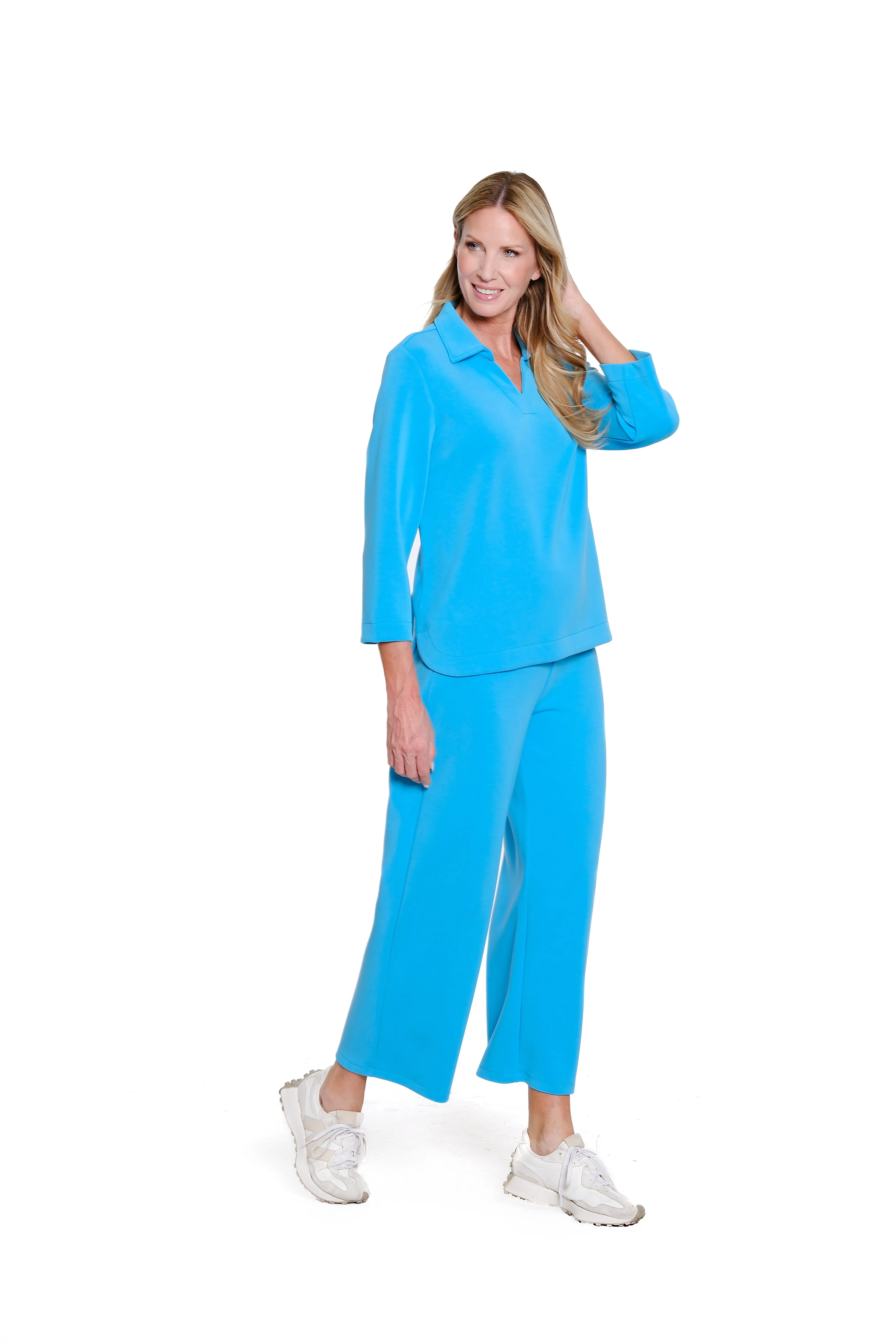 Wide Leg Knit Crop Pant - Vivid Turquoise sold by SlimSation product image thumbnail 2