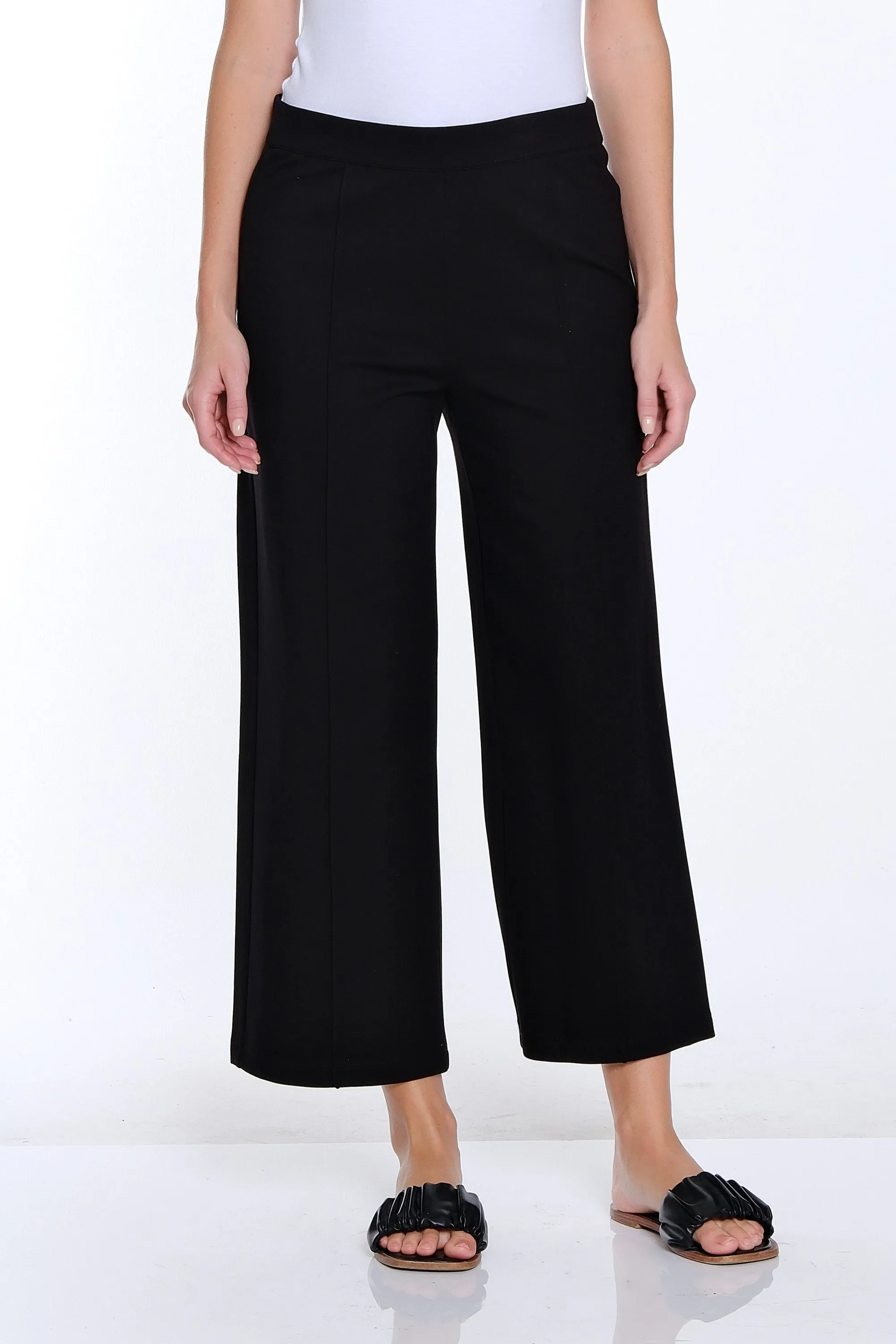 Ponte Wide Leg Crop Pant- Plus - Black sold by SlimSation