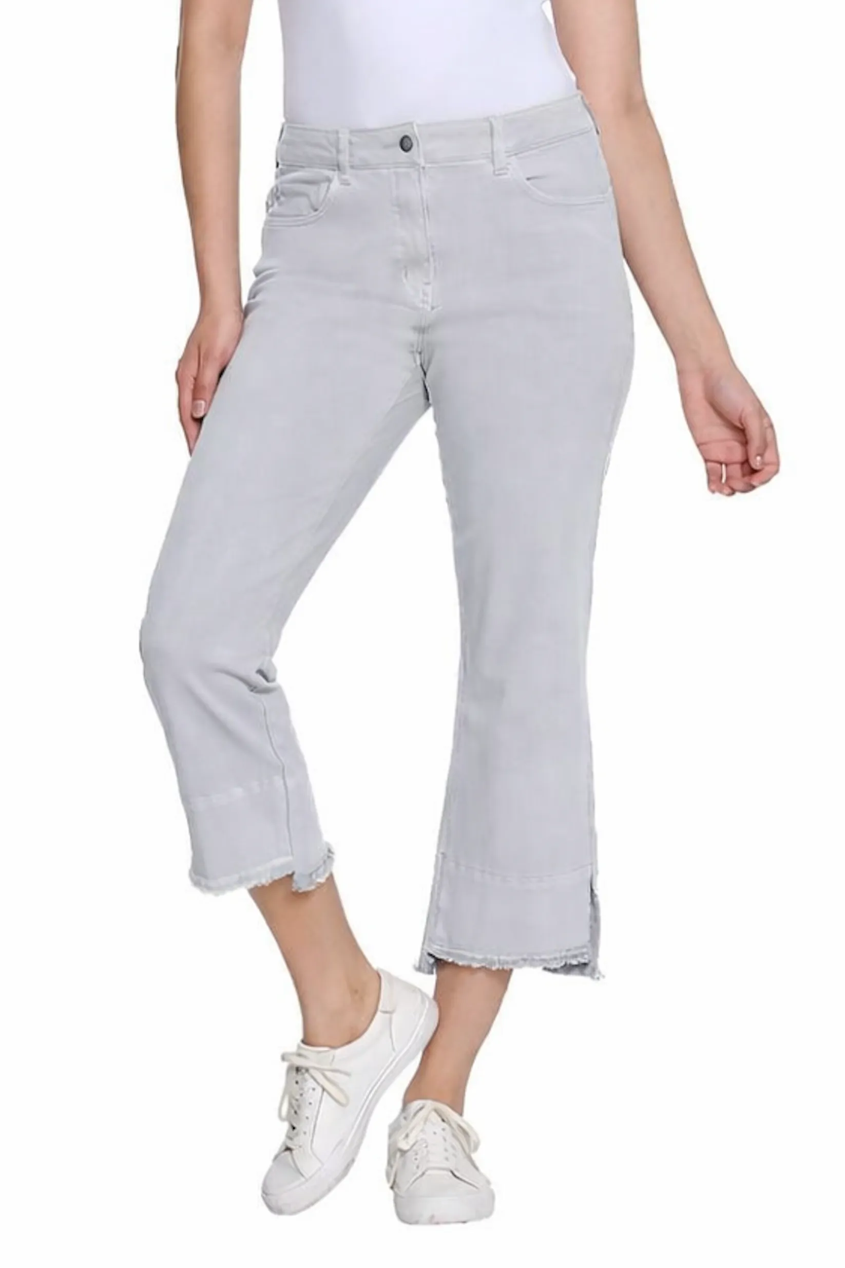 Garment-Dyed Stretch Denim Crop Pant - Petite - Ice Grey sold by SlimSation