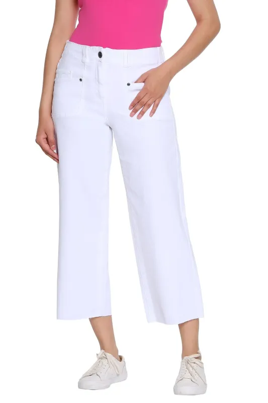 Stretch Denim Crop Pant with Double Belt Loops - Petite - White made by SlimSation