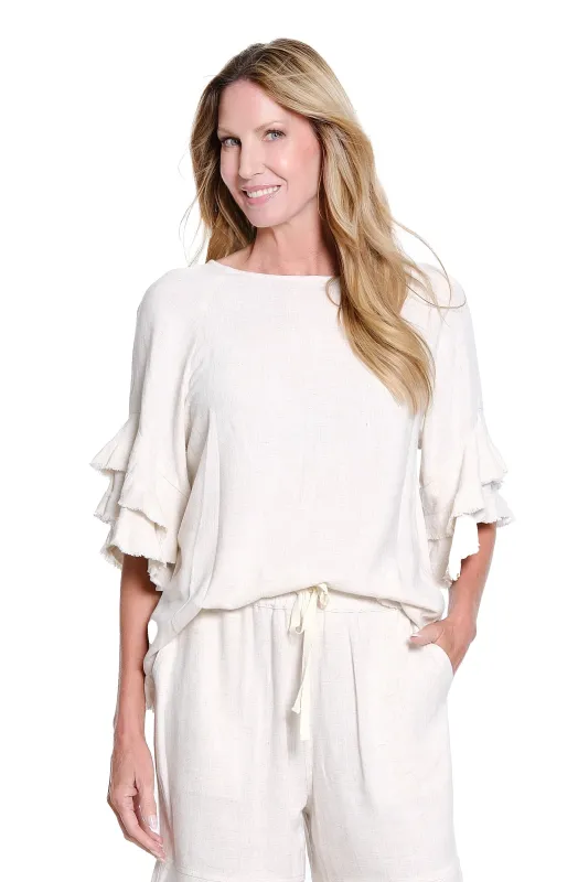Textured Slub Top with Double Flounce Sleeves - Plus - Flax made by SlimSation