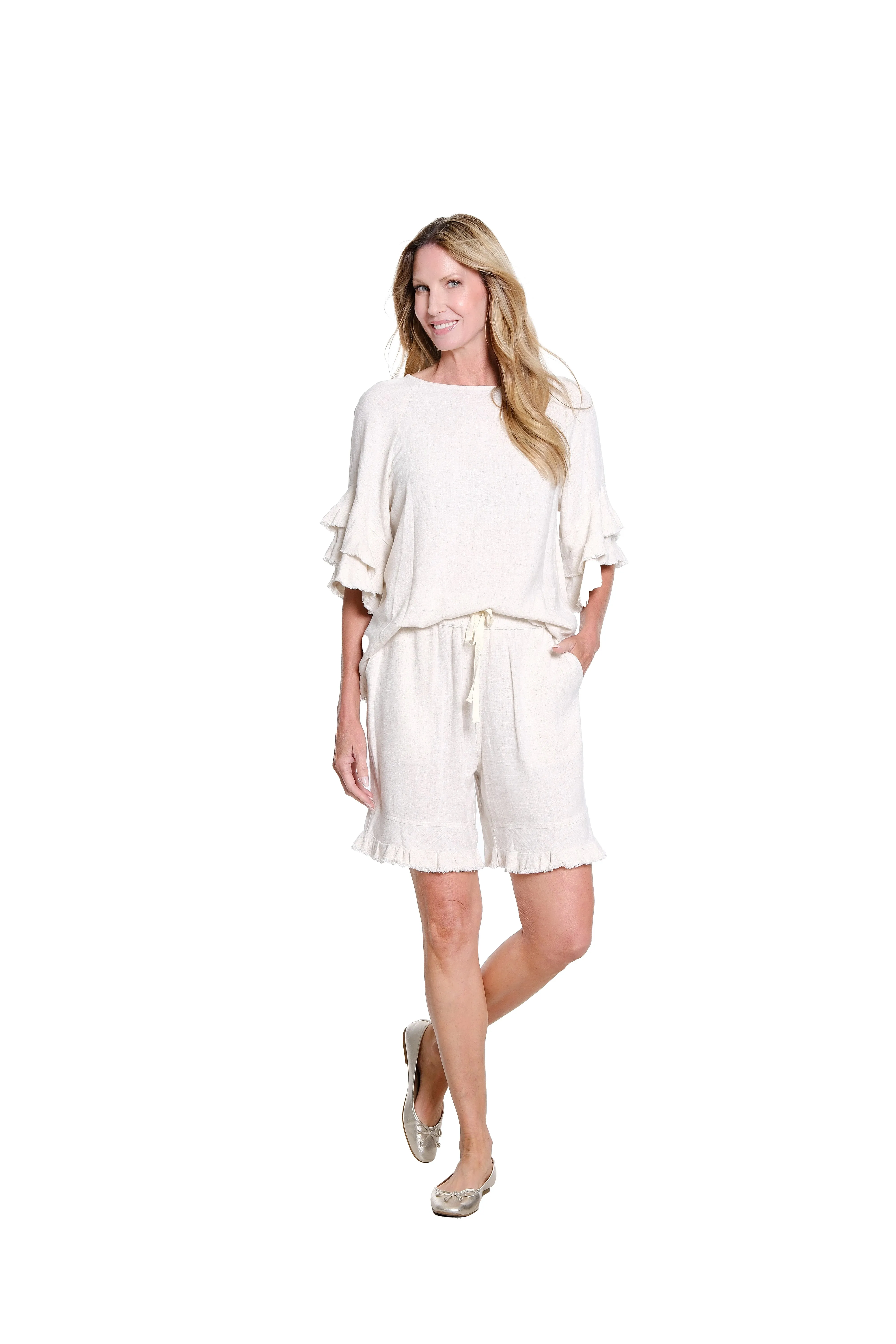 Textured Slub Top with Double Flounce Sleeves - Plus - Flax sold by SlimSation product image thumbnail 2