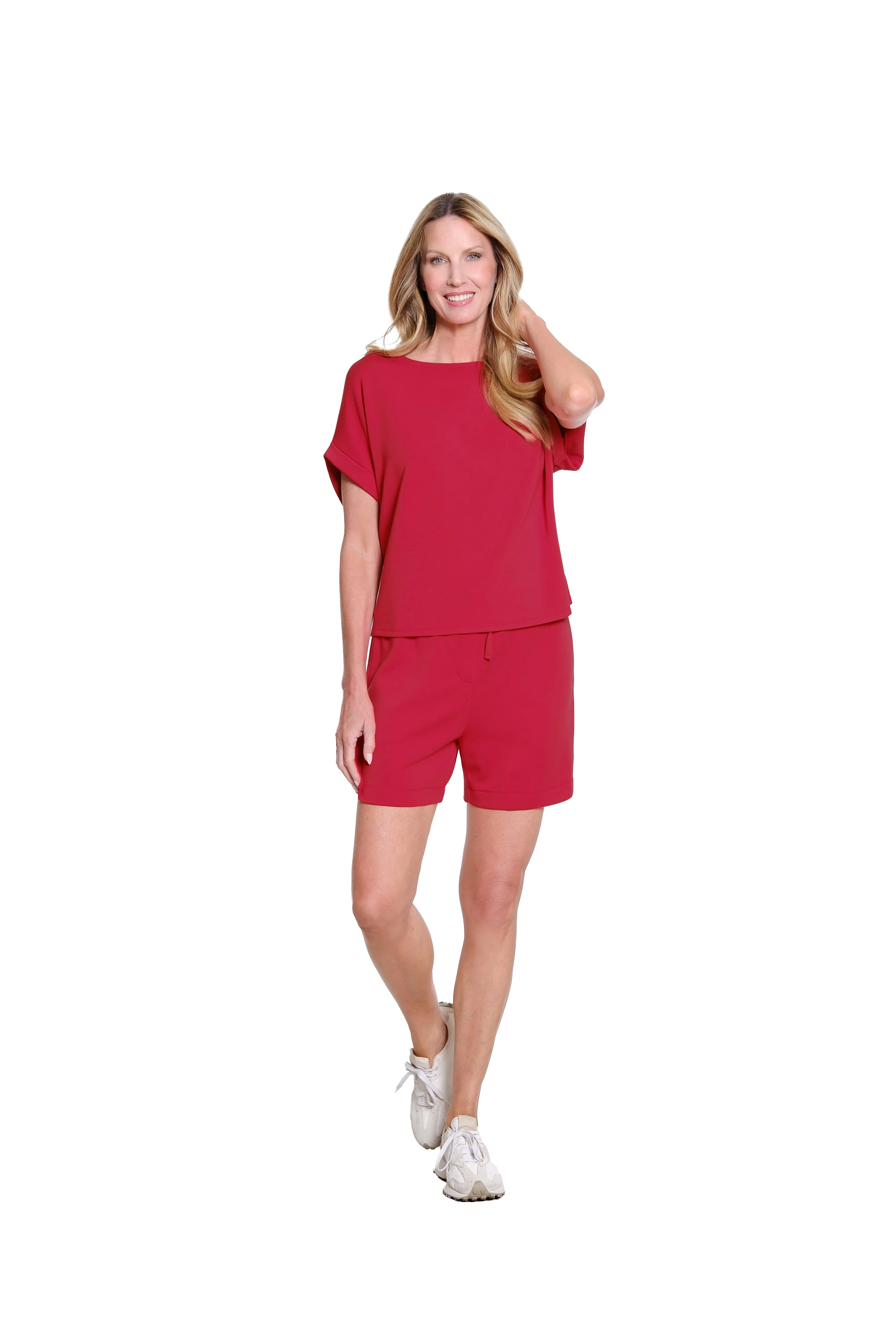 Dolman-Sleeve Knit Top with Rolled Cuffs - Fiery Red sold by SlimSation product image thumbnail 2